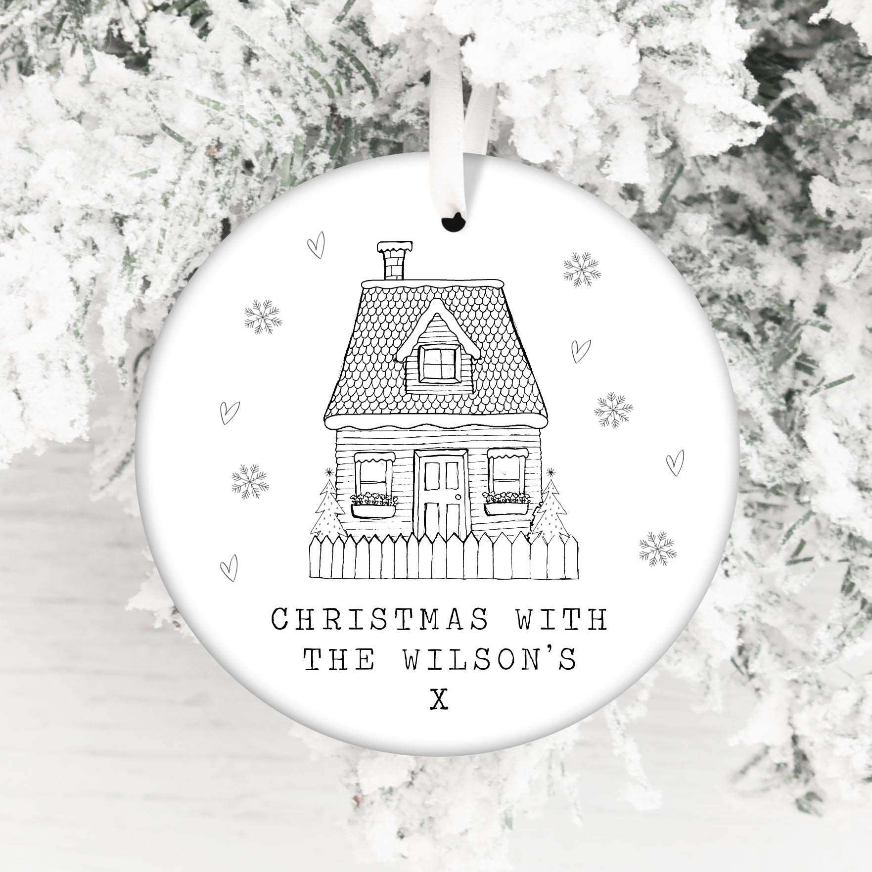 Personalised Christmas Ceramic Bauble - Family Edition - Keepsake Family Decoration - Add Your Name (Christmas House)