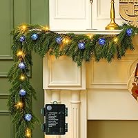 Vista 1 de Ceenna Guirnalda de Cedro de Navidad Preencendida de 6.2 Pies con Luces, Guirnalda de Pino Artificial, Decoraciones Navideñas con Adornos de Bolas