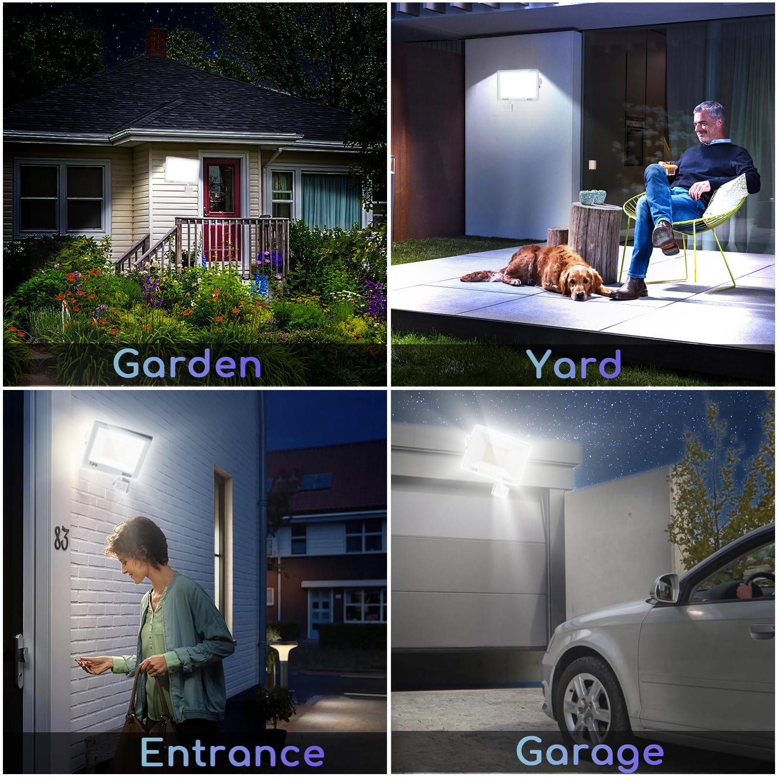 2PC Focos LED Exterior con Sensor Movimiento, 100W 10000LM Foco Proyector LED para Exterior, 6500K Blanco Frío Floodlight IP67 Impermeable Iluminación para Jardín, Garaje, Patio