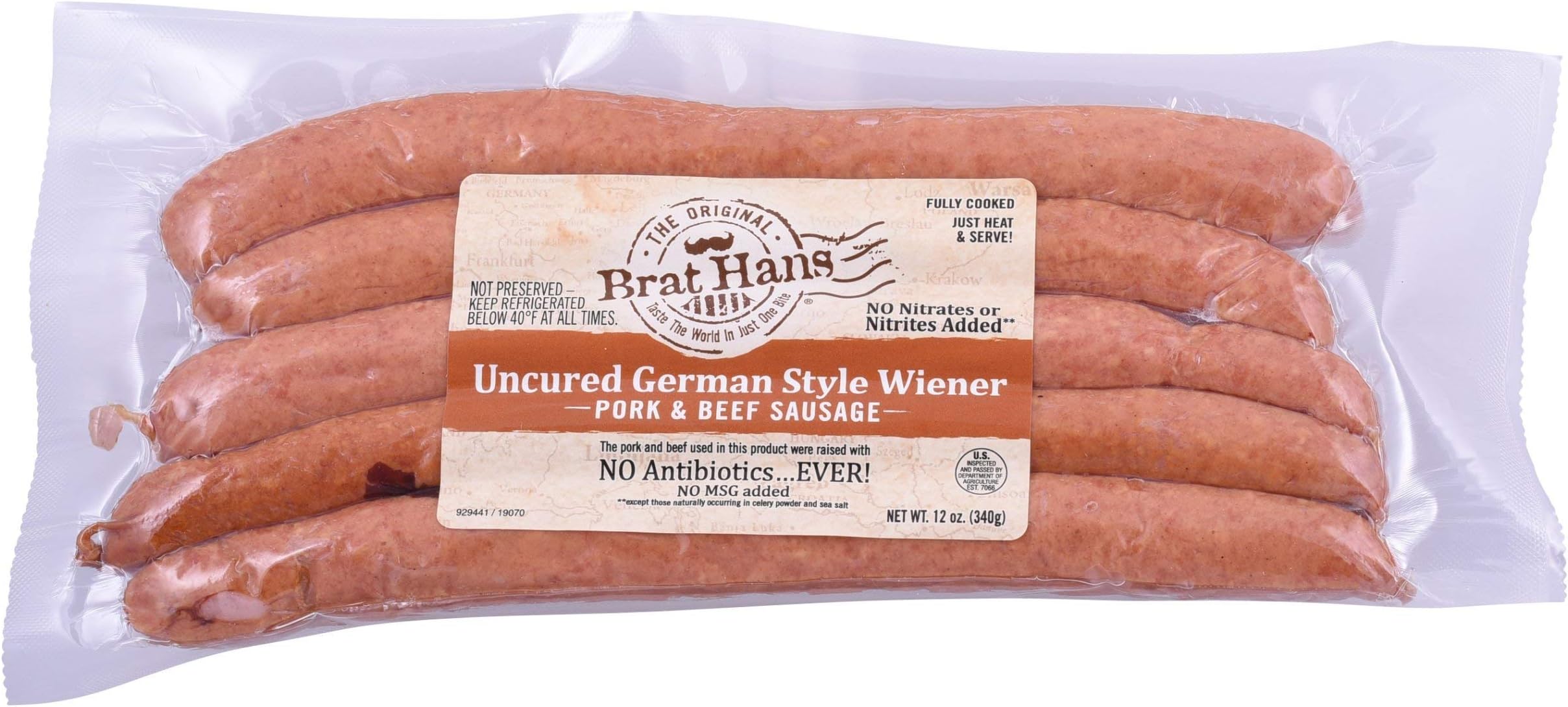 The Original Brat Hans Pork & Beef German Weiner, 12 Ounce