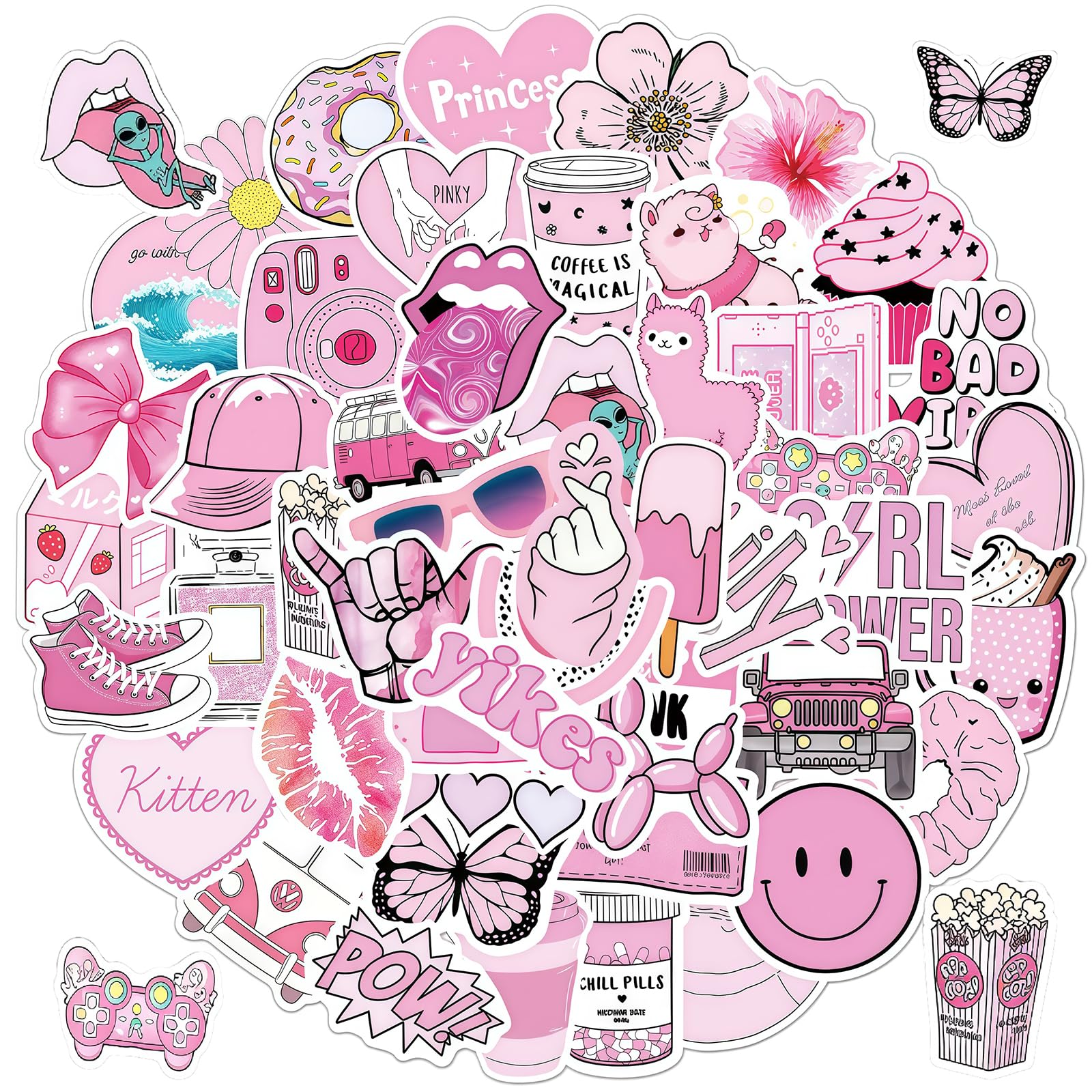 Buxiugan Girls Multicolor- A 50Pcs Pink Stickers Kindle Stickers,Cartoon Waterproof Reusable Stickers,Bookish Stickers For Kindle,Waterproof Cute Book Stickers For Book Lover