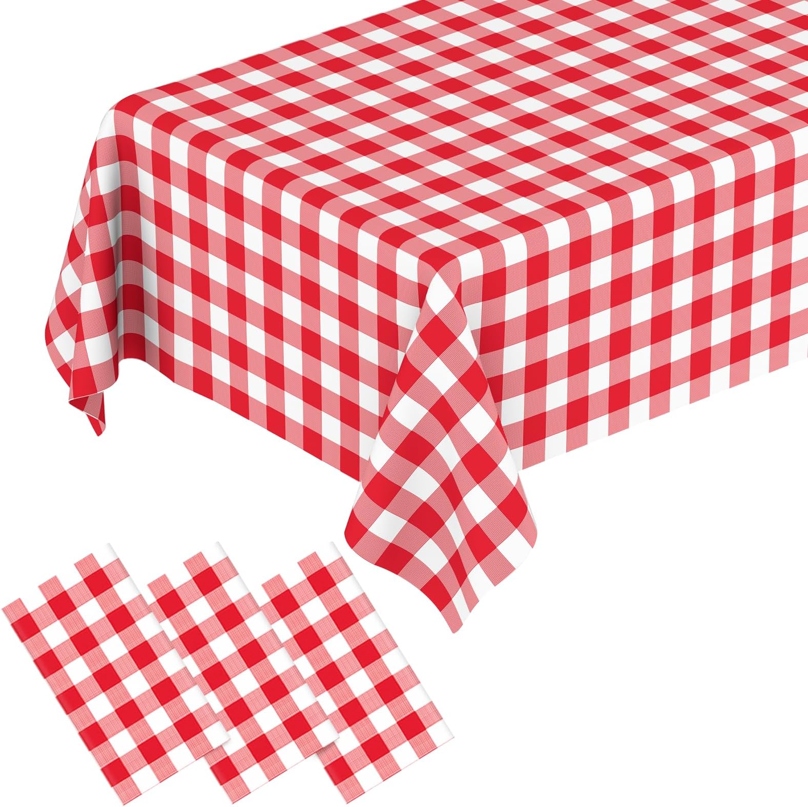 3 Pack Red and White Checkered Tablecloths Red Gingham Tablecloth Rectangular Disposable Plastic Red Plaid Table Cover for Parties, Christmas, Outdoor Picnic, Birthday, Wedding, Camping 54 × 108