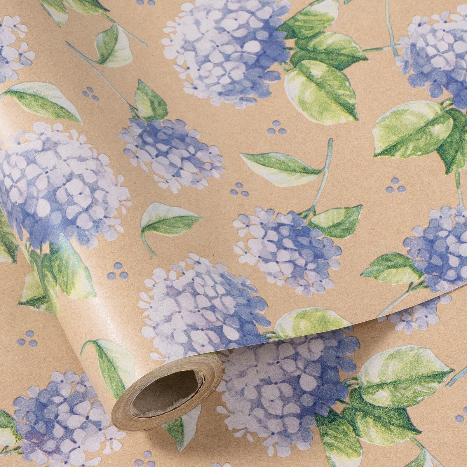 RUSPEPA30" X 32.8' Hydrangea Wrapping Paper Large Kraft Paper Roll, Jumbo Roll, Purple Floral Kraft Gift Wrap for Women, Girl, Spring, Wedding and Mother's Day Celebration, 82 sq. ft