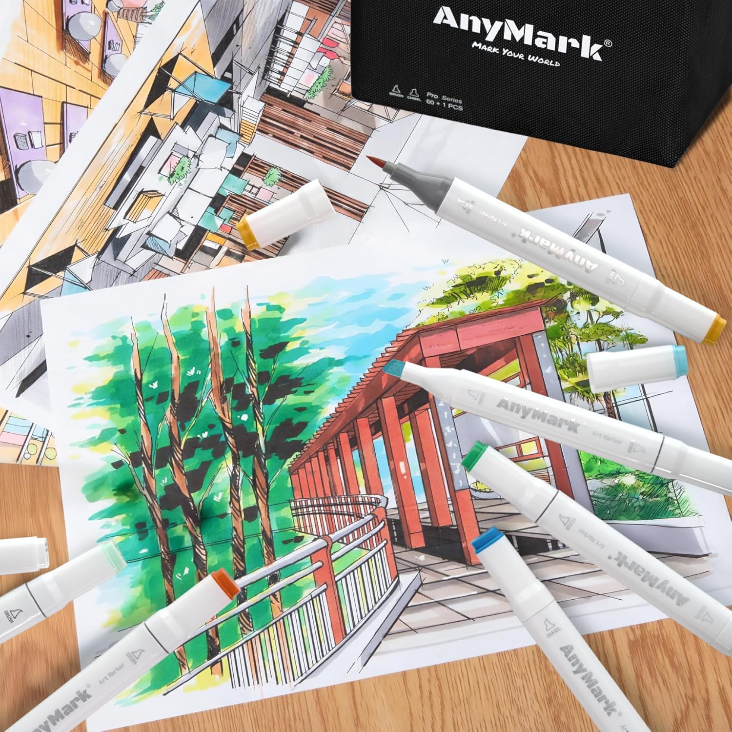 AnyMark Alcohol Markers Brush Tip, 100+1 Colors Dual Tip Brush & Chisel Alcohol-Based Art Markers Set with Case for Adult Artists Drawing Coloring - Image 6