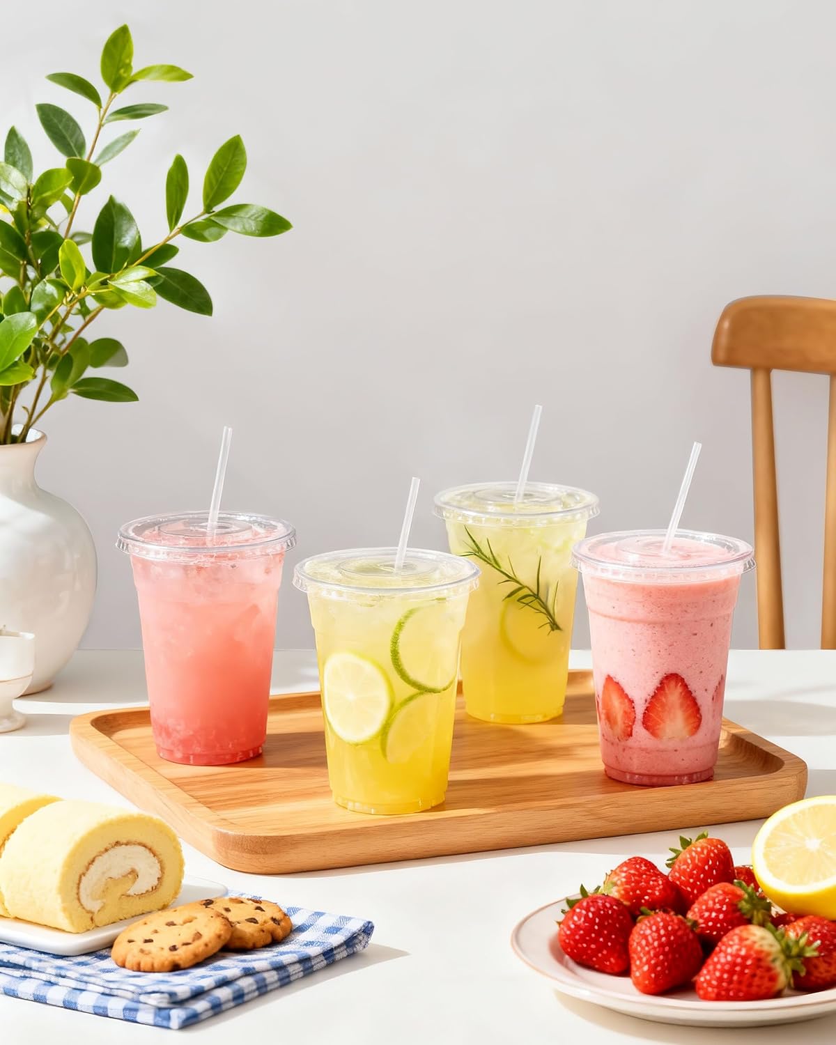EUHOMY 100 Pack - 16 oz Clear Plastic Cups with Lids and Straws, Sturdy & Food Safe Iced Coffee Cups with lids, Disposable Plastic Smoothie Cups for Cold Drinks - Image 3