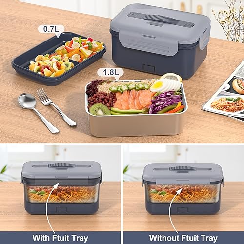 Miniatura 3 de Vabaso Fiambrera eléctrica de 1.8L para adultos, lonchera térmica de 100 W para cochecamión, hogar, trabajo, calentador de alimentos portátil con