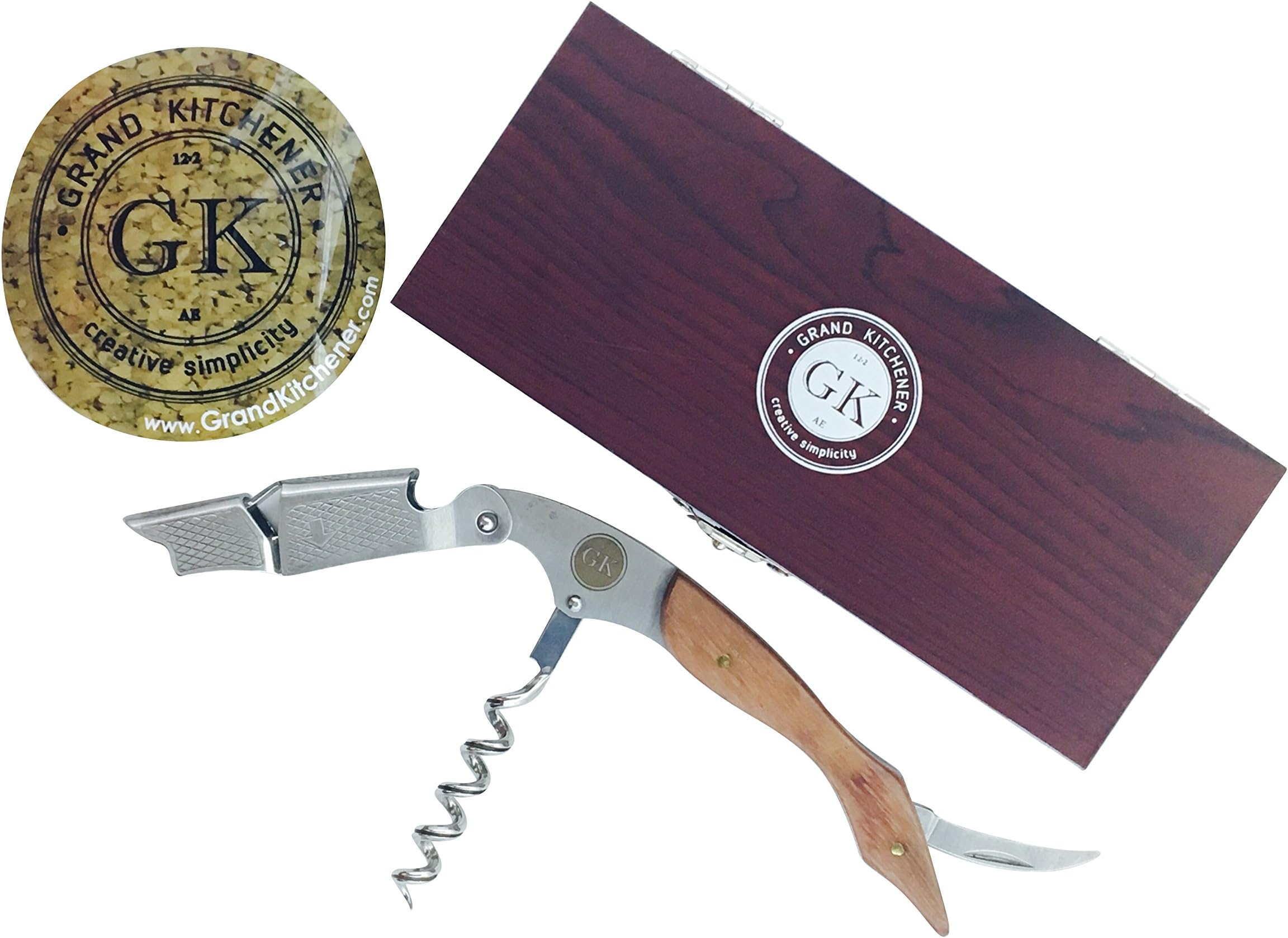 Waiters Corkscrew - Handmade Premium Rosewood Handle All-in-one Corkscrew, Bottle Opener and Foil Cutter (Wooden gift box)