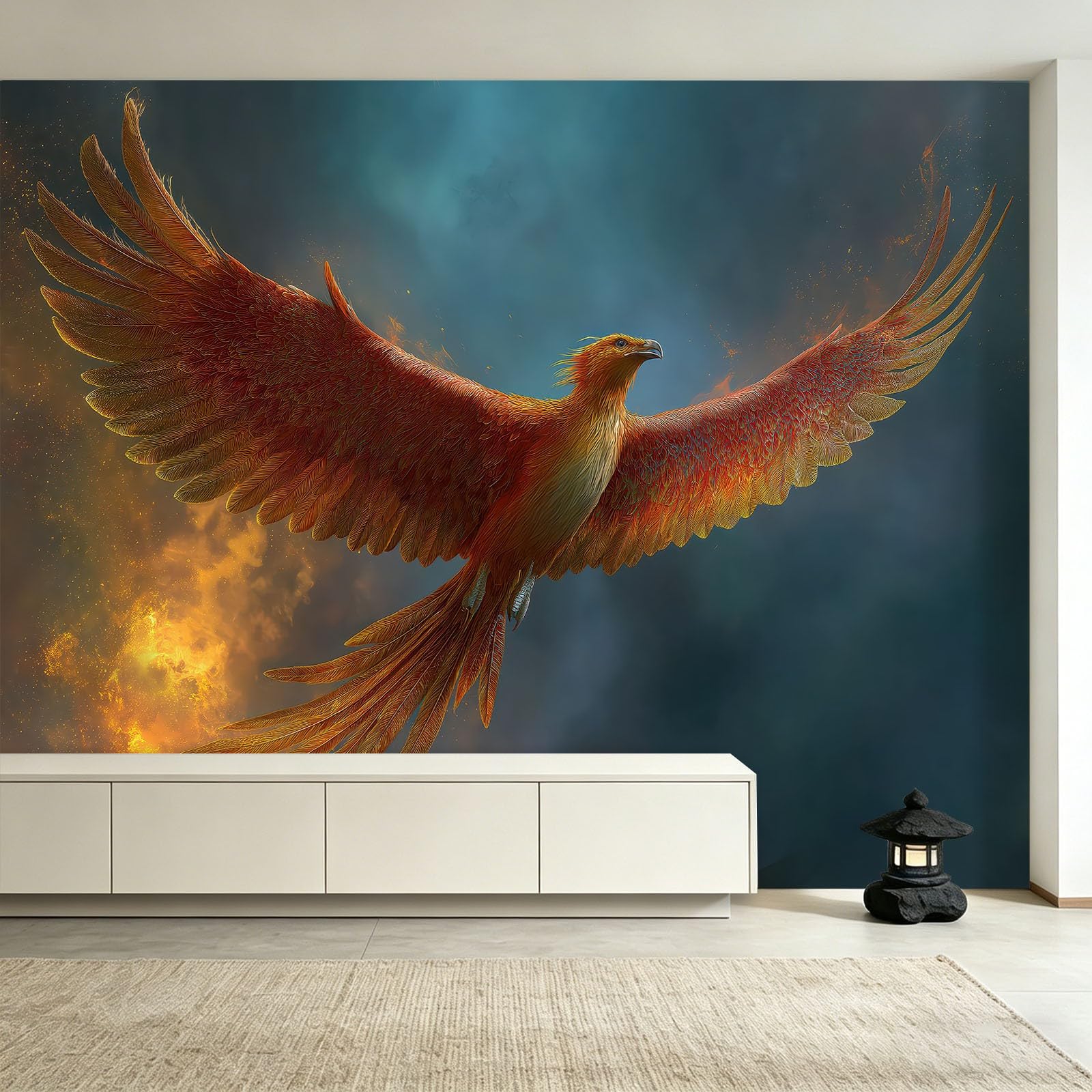 Fototapeta 3D, zwierzęta, 200 x 140 cm (szer. x wys.) – klej nie wchodzi w zakres dostawy – kuchnia, sypialnia, salon, nowoczesna, pionowa tapeta ścienna, włóknina, mitologia, feniks