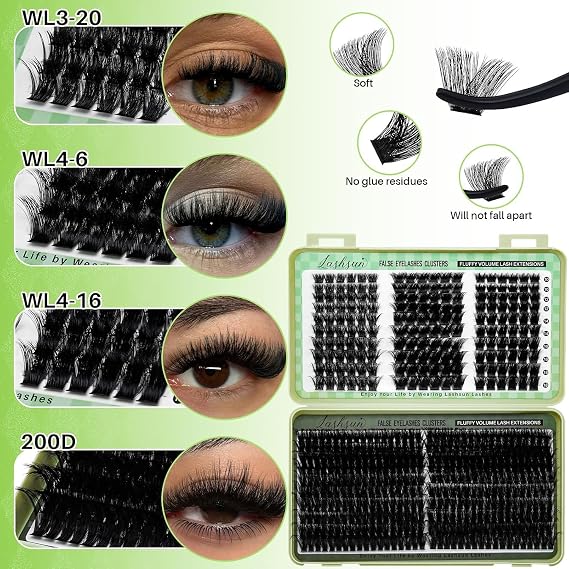 Lash Clusters Kit 540pcs D Curl mixed Length 10-22mm Wispy Cluster Lashes Kit Soft and Comfortable False Eyelashes Extension Kit, DIY Long Lasting Lashes At Home