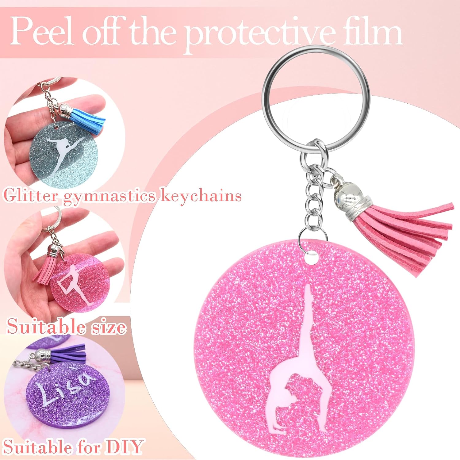 12 Pcs Glitter Gymnast Keychains with 1 Silver Marker for DIY Gymnastics Team Gift Party Favor