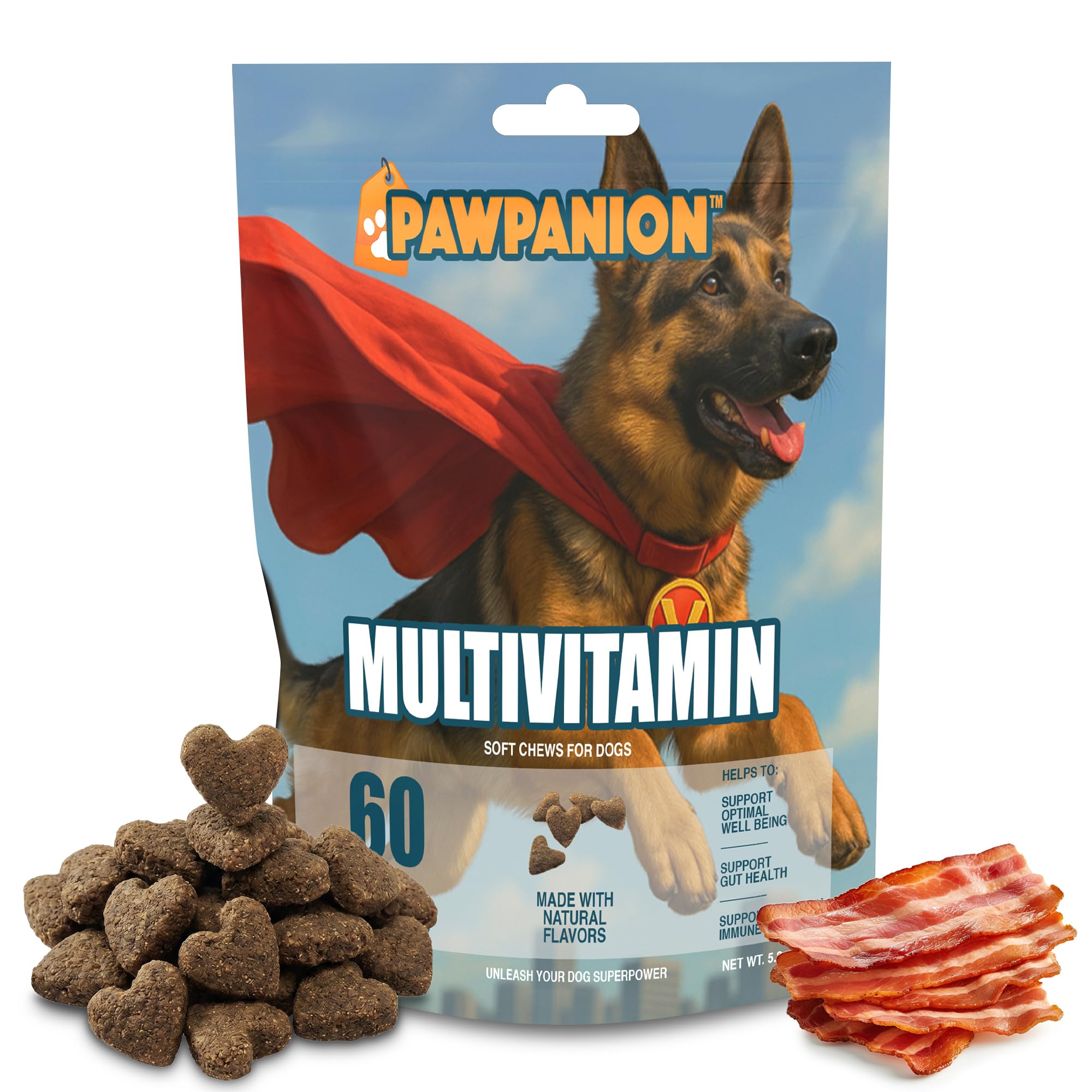 Dog Multivitamin Soft Chews with Probiotics, 60 Count