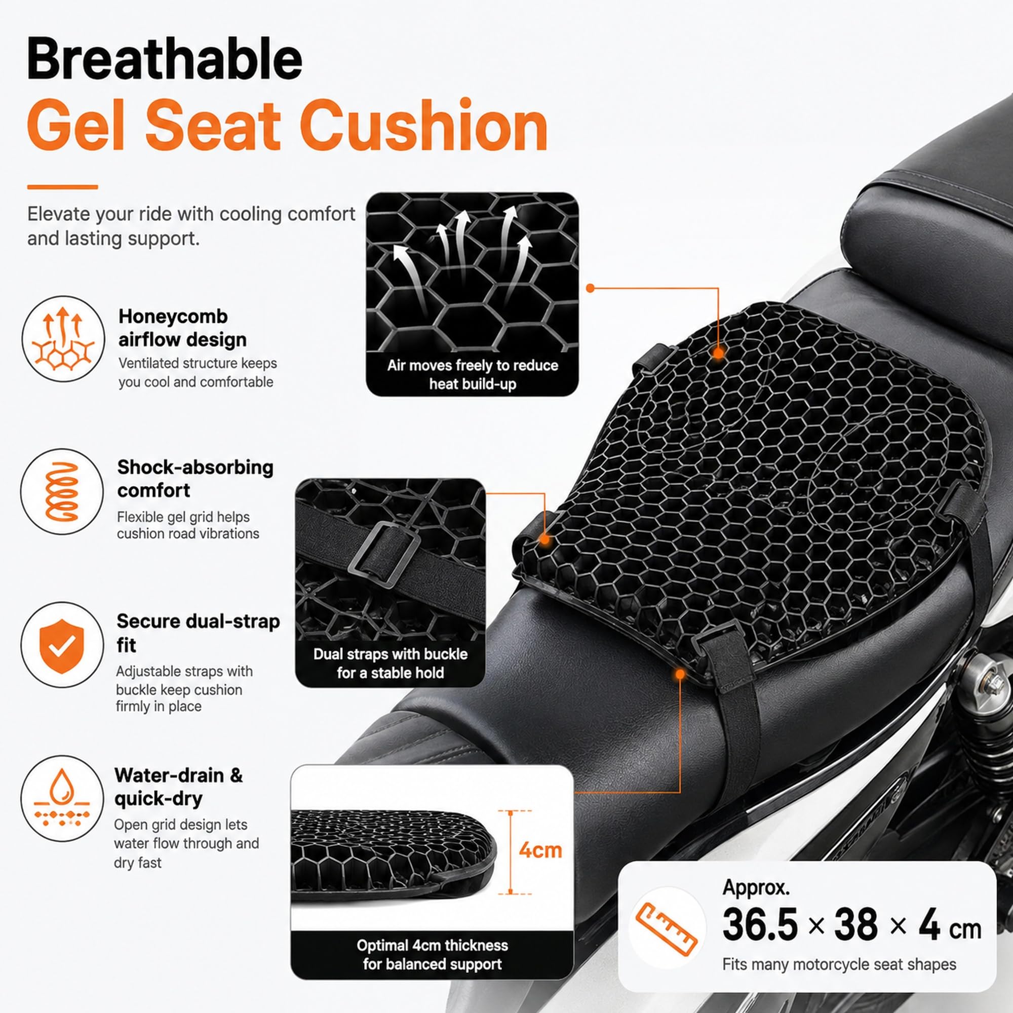 Cuscino Sella Moto per BMW C400GT K51 | Ammortizzante, Traspirante, Antiscivolo, Confortevole Cuscino Sedile Moto per Lunghe Pedalate