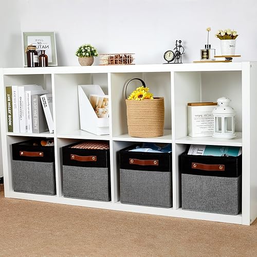 Vista 171 de HNZIGE Juego de 4 canastas de almacenamiento de tela, 12 x 12 pulgadas, juego de 4, canastas decorativas para organizar con asas, cubos cuadrados
