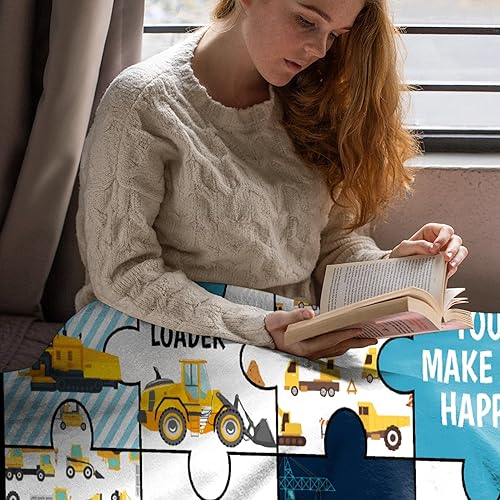 Miniatura 5 de Buyyet Divertida manta de regalo de camión de construcción de rompecabezas para amantes de los camiones, niños, bebés, niños y adolescentes, manta
