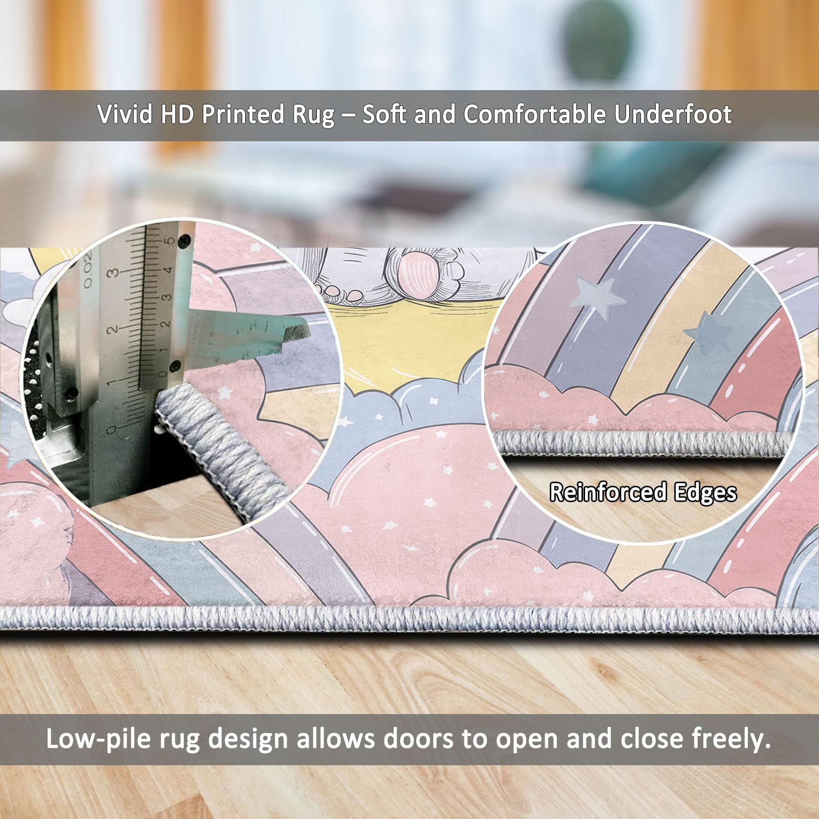 Tapis Salon Cartoon Lune Étoiles Éléphant Moquette Lavable en Machine avec Dessous Antidérapant, Tapis poils courts et moelleux Décoratif pour Chambre Cuisine Entrée et Maison Blanc, 160x230CM