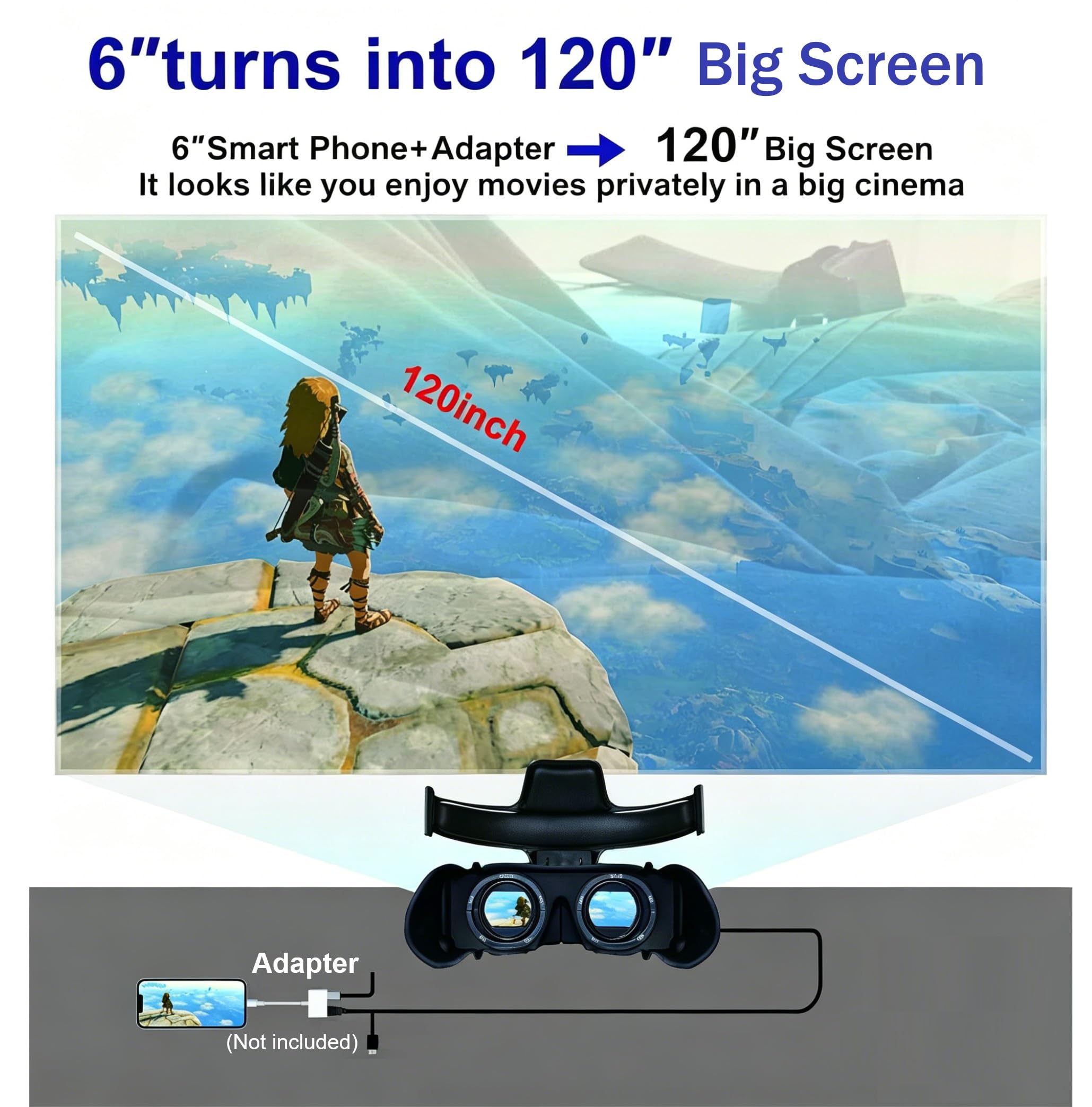 Visionhmd Bigeyes H1 3D-Videobrille mit HDMI-Eingang, Schwarz, 160 x 52 x 63 mm