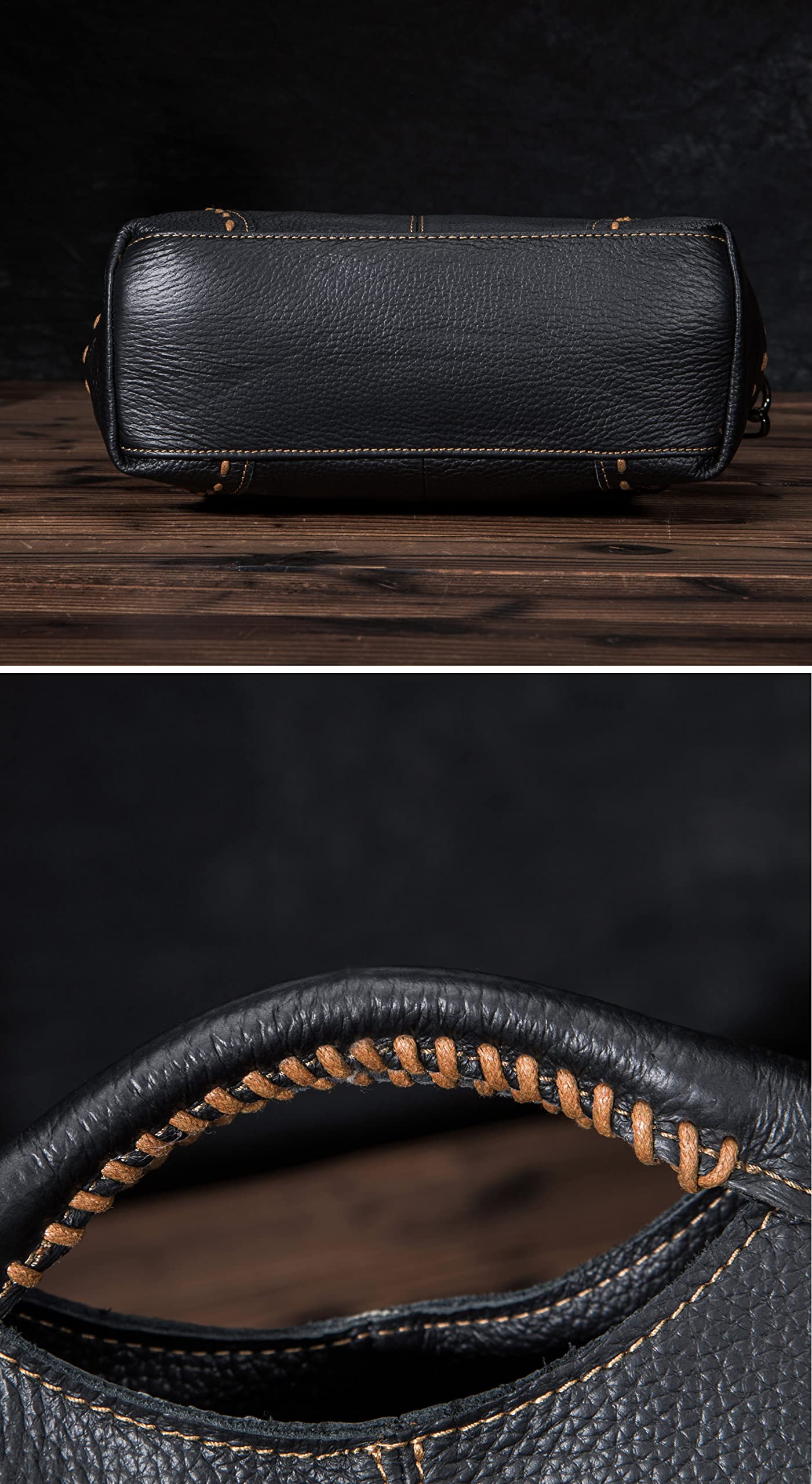 Le'aokuu Bolso Mensajero de Mano Billetera de Cuero Retro Bolso Femenino (Negro)