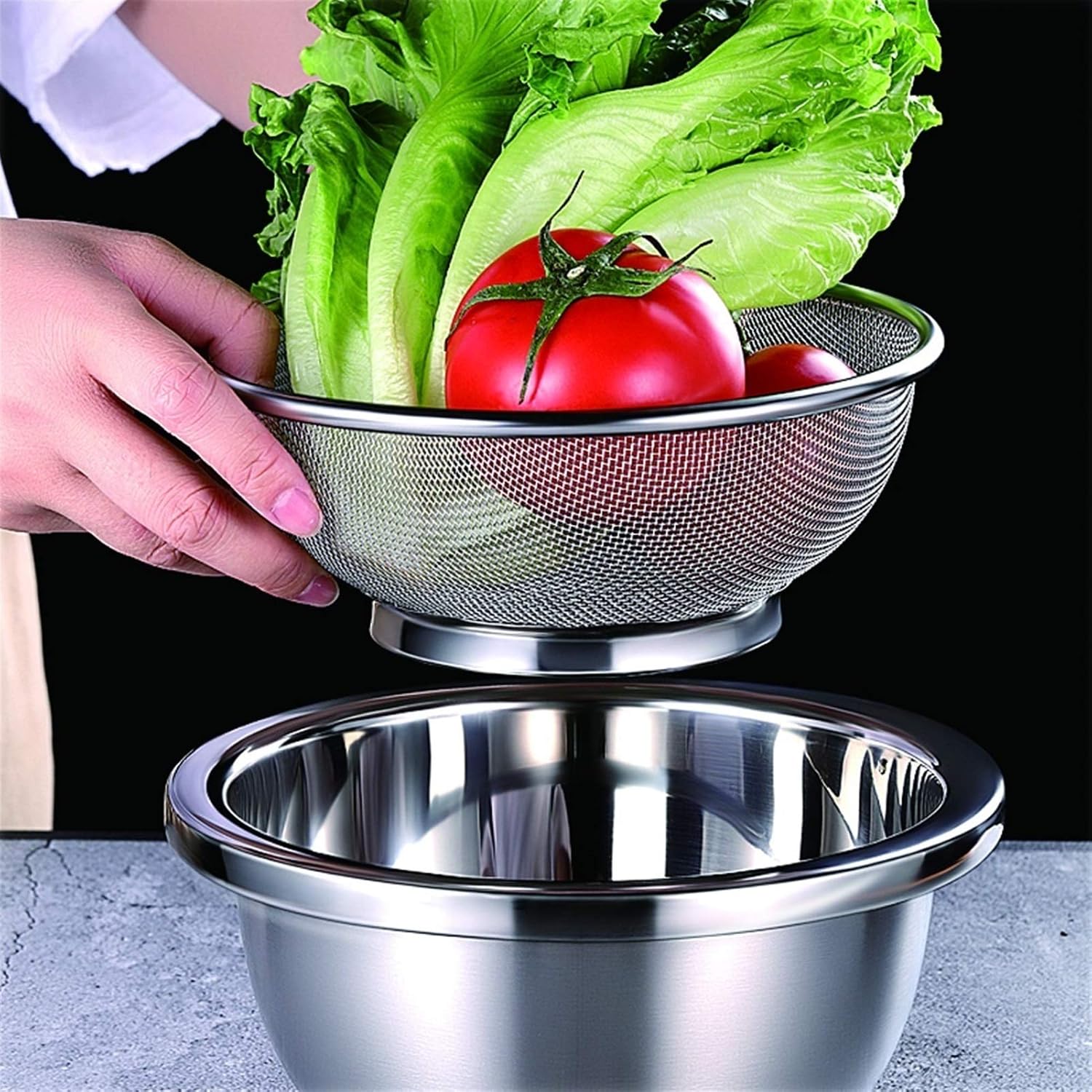 Draining Rack Double-Layer Large-Capacity Colander, Stainless Steel Fine Strainer Drain Rack for Washing Fruits and Vegetables, Filtering Pasta and Rice Drainage Rack(18cm)