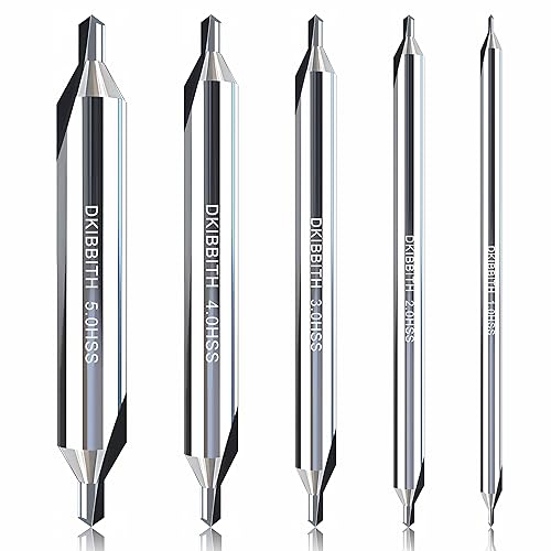 DKIBBITH Juego de brocas centrales largas, 5 piezas, M2 HSS ángulo de 60 grados, 4 pulgadas, longitud total, kit de brocas centrales, herramientas