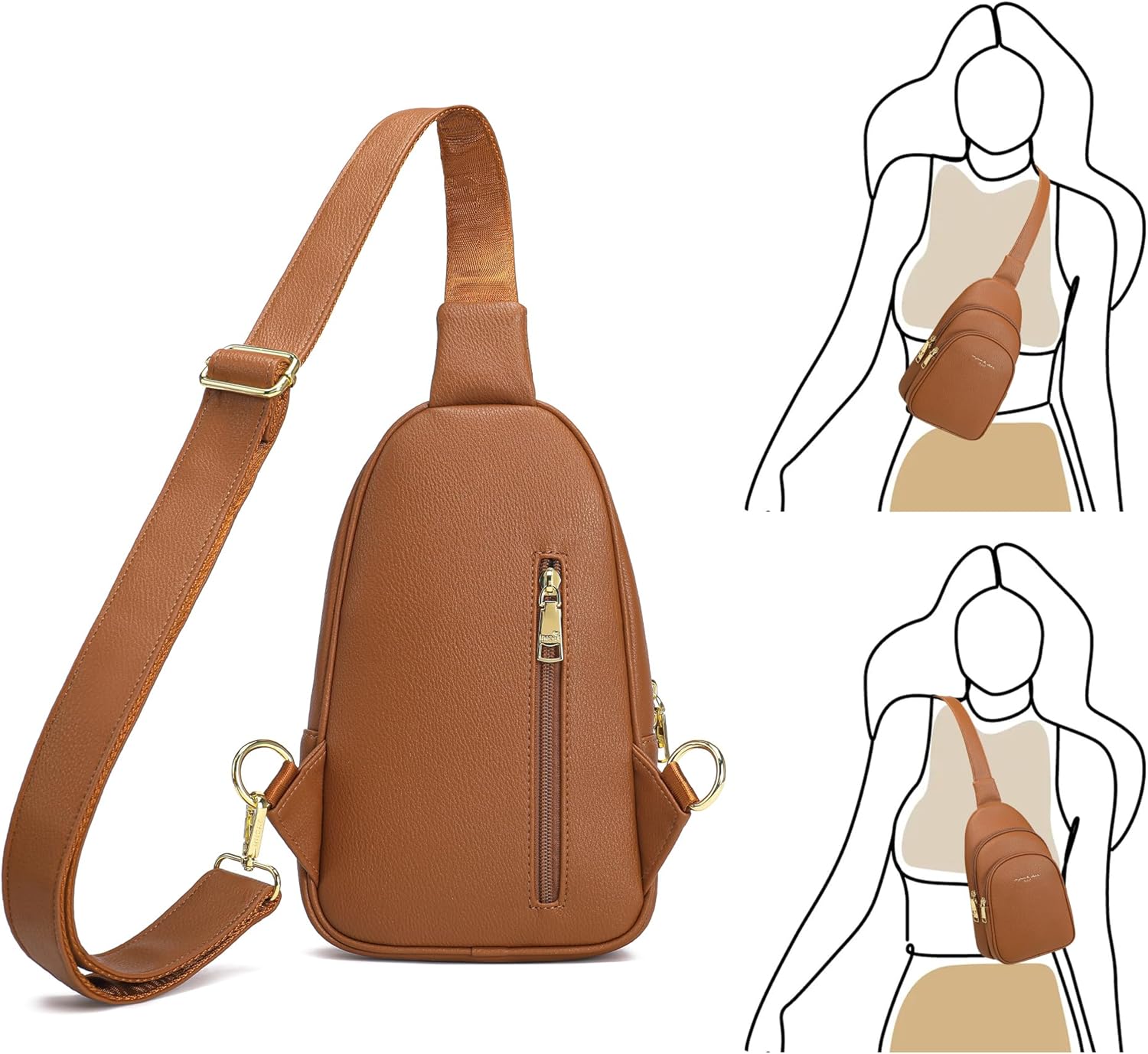 INICAT Crossbody Sling Bags Fanny Packs Leather Purses Chest Bag for Women - Image 5