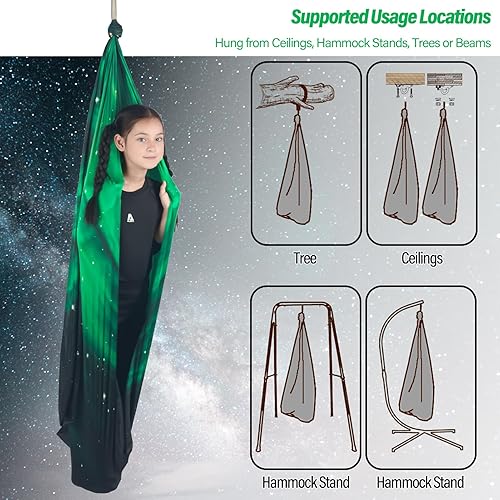 Miniatura 5 de Columpio sensorial para niños con capacidad para hasta 300 libras de terapia en interiores y exteriores, con ganchos para hamaca, kit de colgador