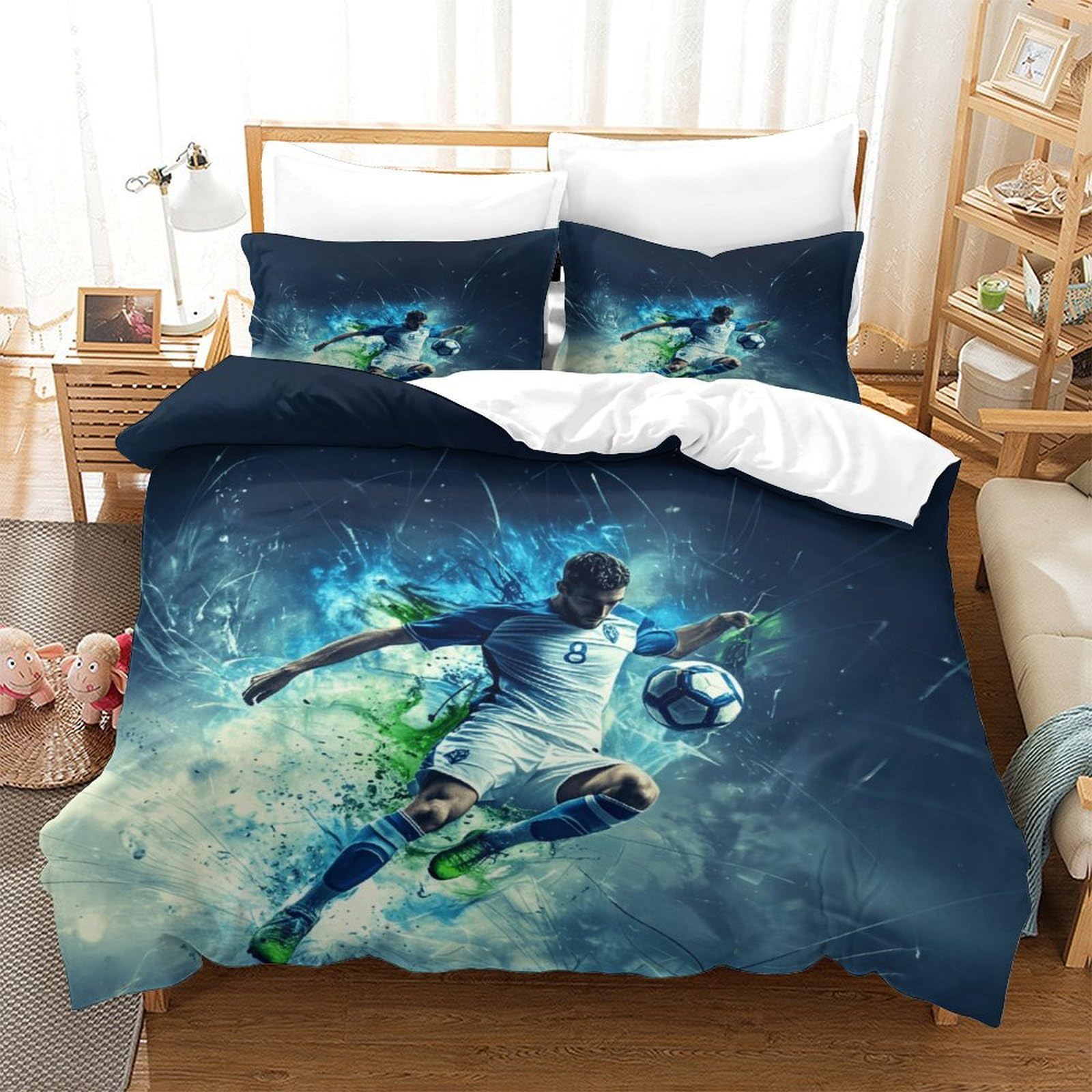 LILIlaobiao Luxe Football Duvet Cover Set With Hidden Zipper, Double（200x200cm） Soccer Quilt Cover Set with Pillowcases Bedding Set Soft Microfiber for Kids & Adults