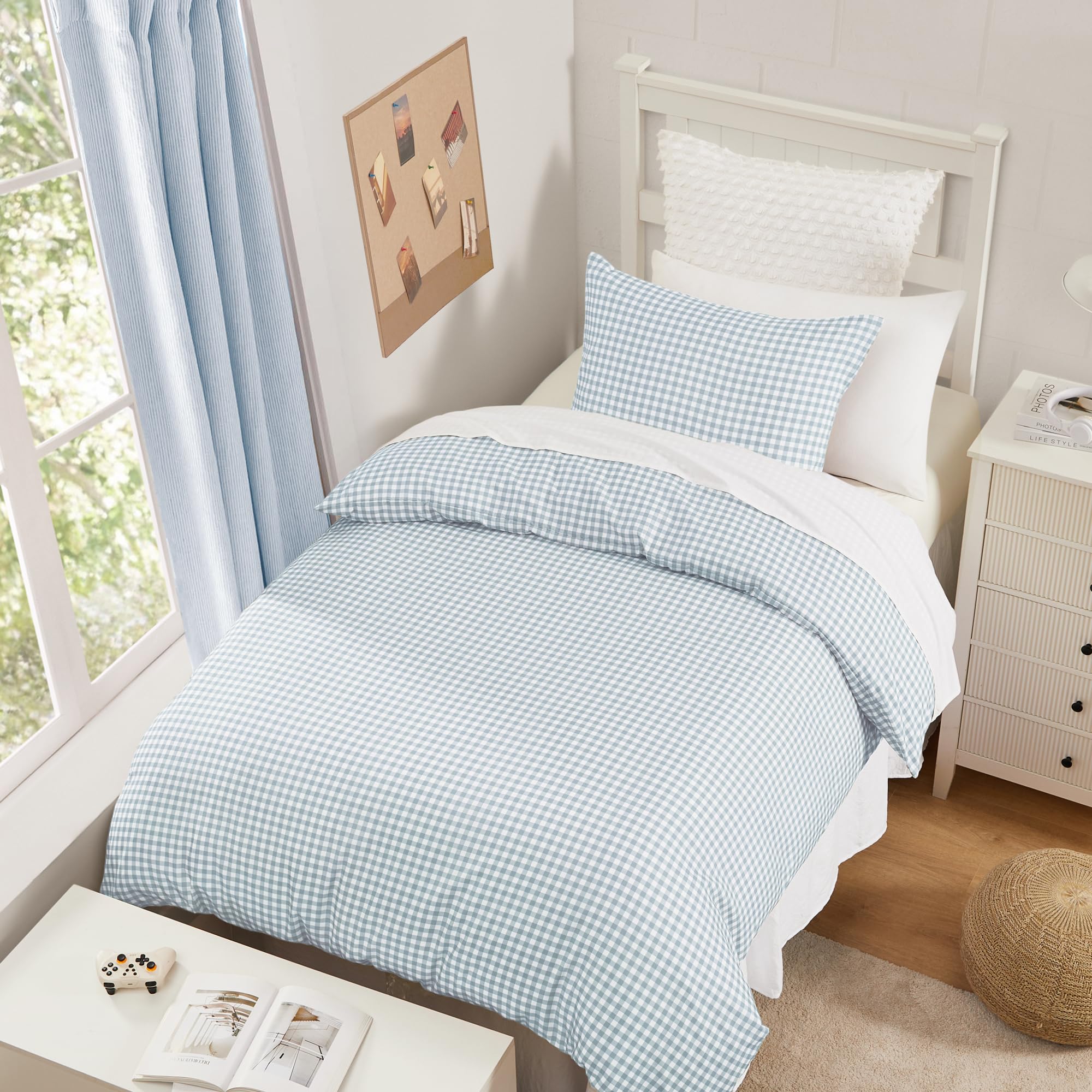 Andency Blue Gingham Duvet Cover Twin, Blue Checkered Plaid Bedding Set