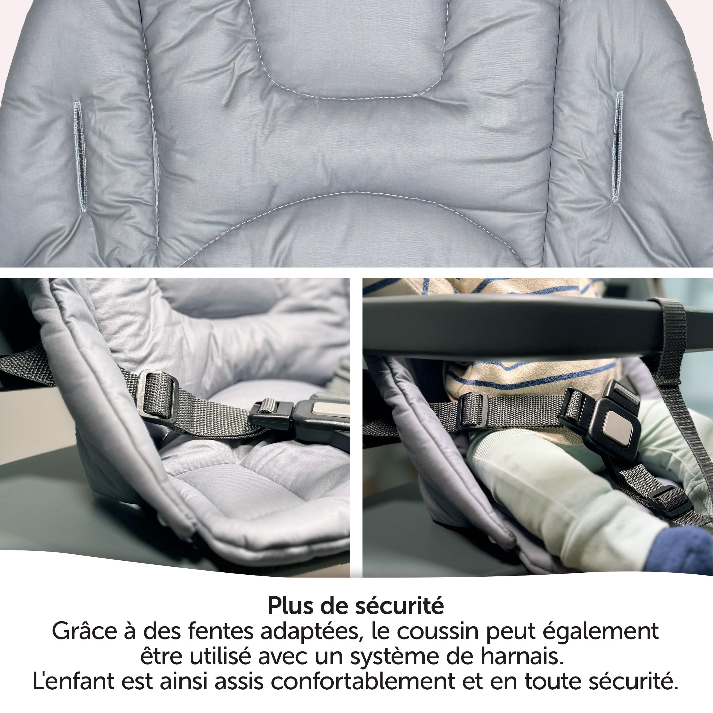 Réducteur Chaise Haute LaLoona Pour Safety 1st / BébéConfort Timba - Coussin Gris OEKO-TEX
