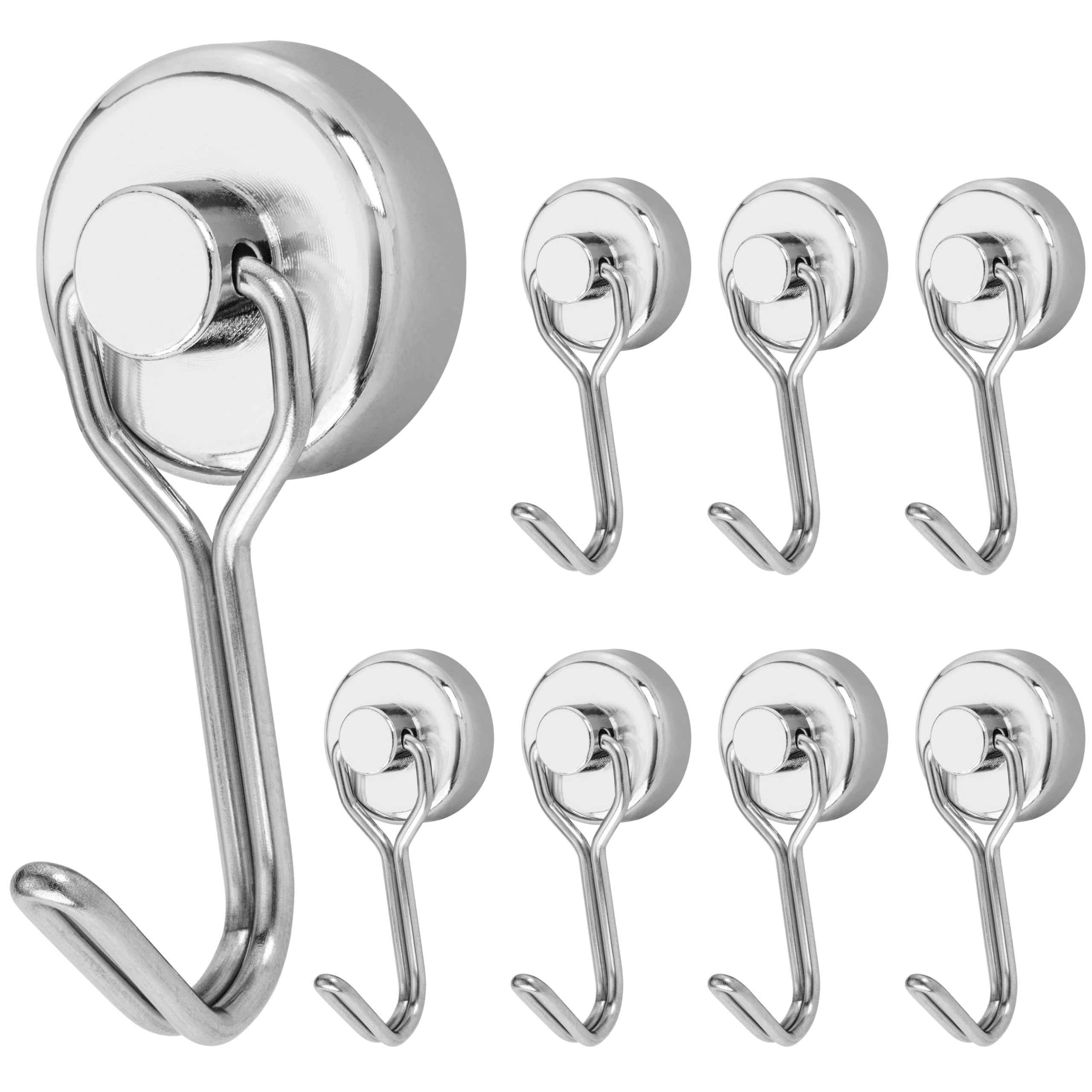 Poppstar Silver Magnet Hook Extra Strong Rotatable 8 Pieces (15 Kg Clamping Force, Length 4.3 Cm, Diameter 2 Cm) Neodymium Hook Magnets,
