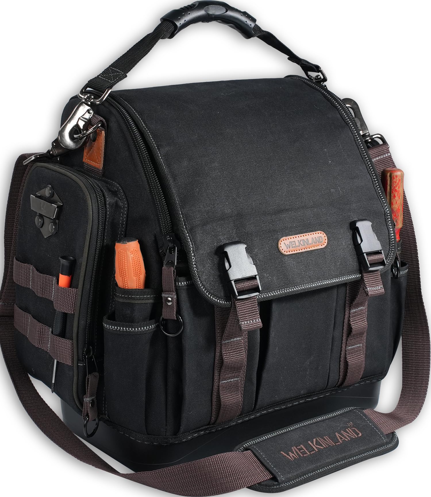 Photo 1 of WELKINLAND 41-Pocket Electrician Tool Bag, 14-Inch HVAC Tools Bag, Heavy-Duty Waxed Canvas Tools Bags, Hard Bottom Tool Bags, Stay-up top-open Tool Bag, Quick-Access Tool Bags For Men