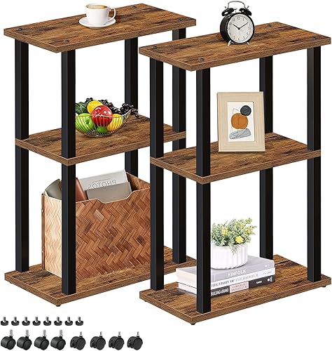 Miniatura 1 de TUTOTAK Mesa auxiliar pequeña, mesa auxiliar estrecha, mesita de noche, juego de 2, mesa auxiliar de sofá con ruedas para sala de estar o