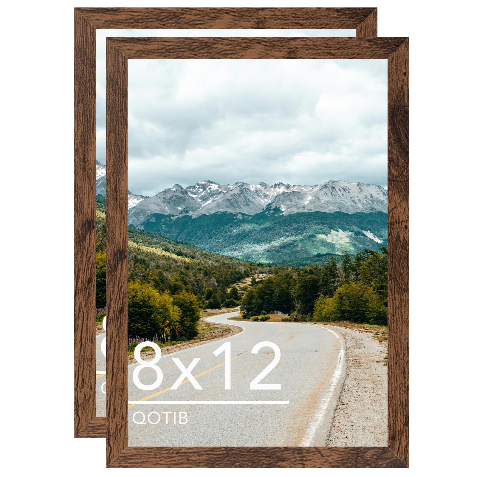 QOTIB 8x12 Picture Frame Deep Brown for Wall Hanging, Wood 8 x 12 Frame Photo Frame for Wall Horizontally or Vertically, Deep Brown, 2 Pack โ image 1
