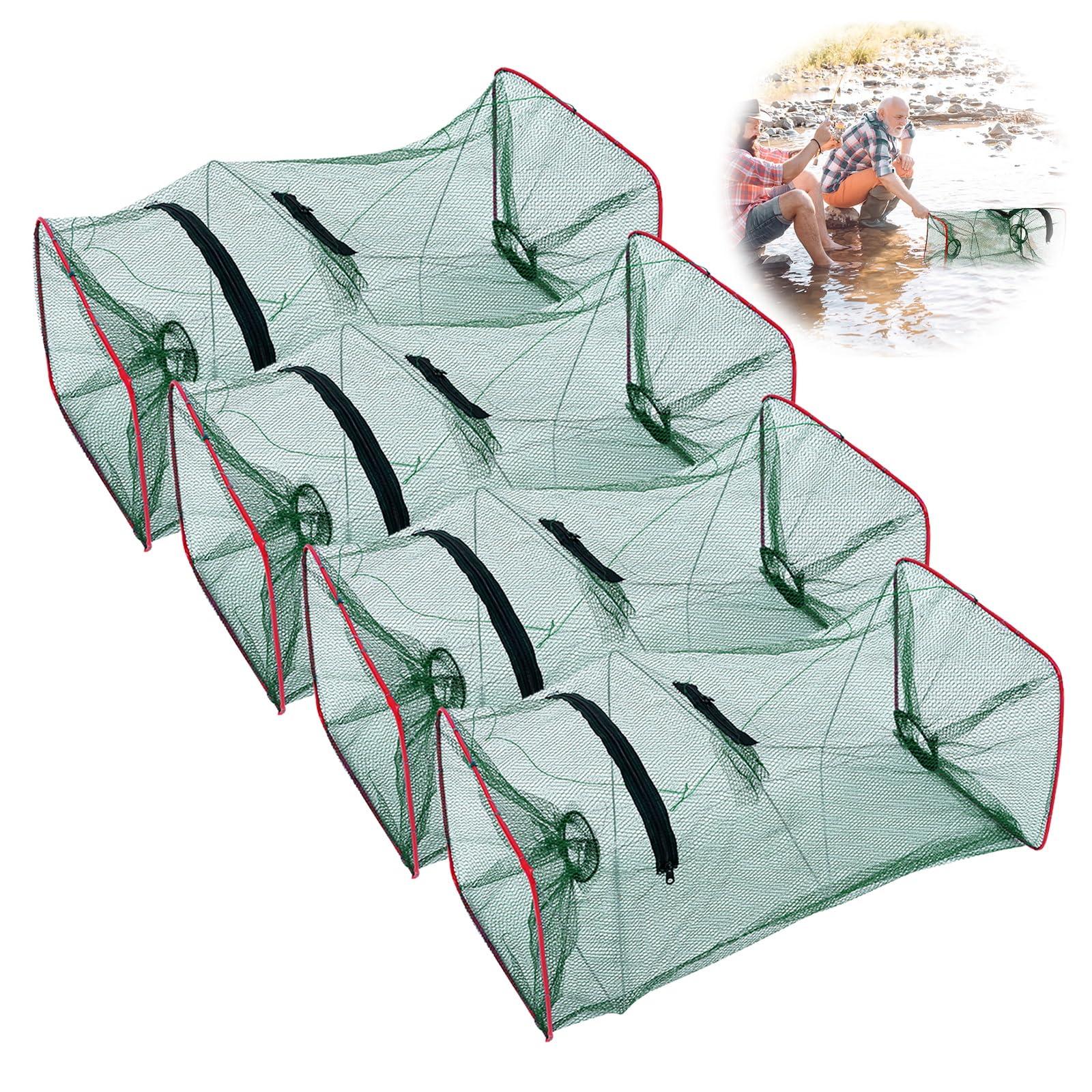 AOROPS Bait Fish Trap, Eel Trap, Pack of 4, Foldable Fishing Bait Fish Trap, 21 x 45 cm, Fishing Bait Fish Trap, Fish Trap for Fishing, Fishing Trap, Foldable Fish Trap, Crab Trap