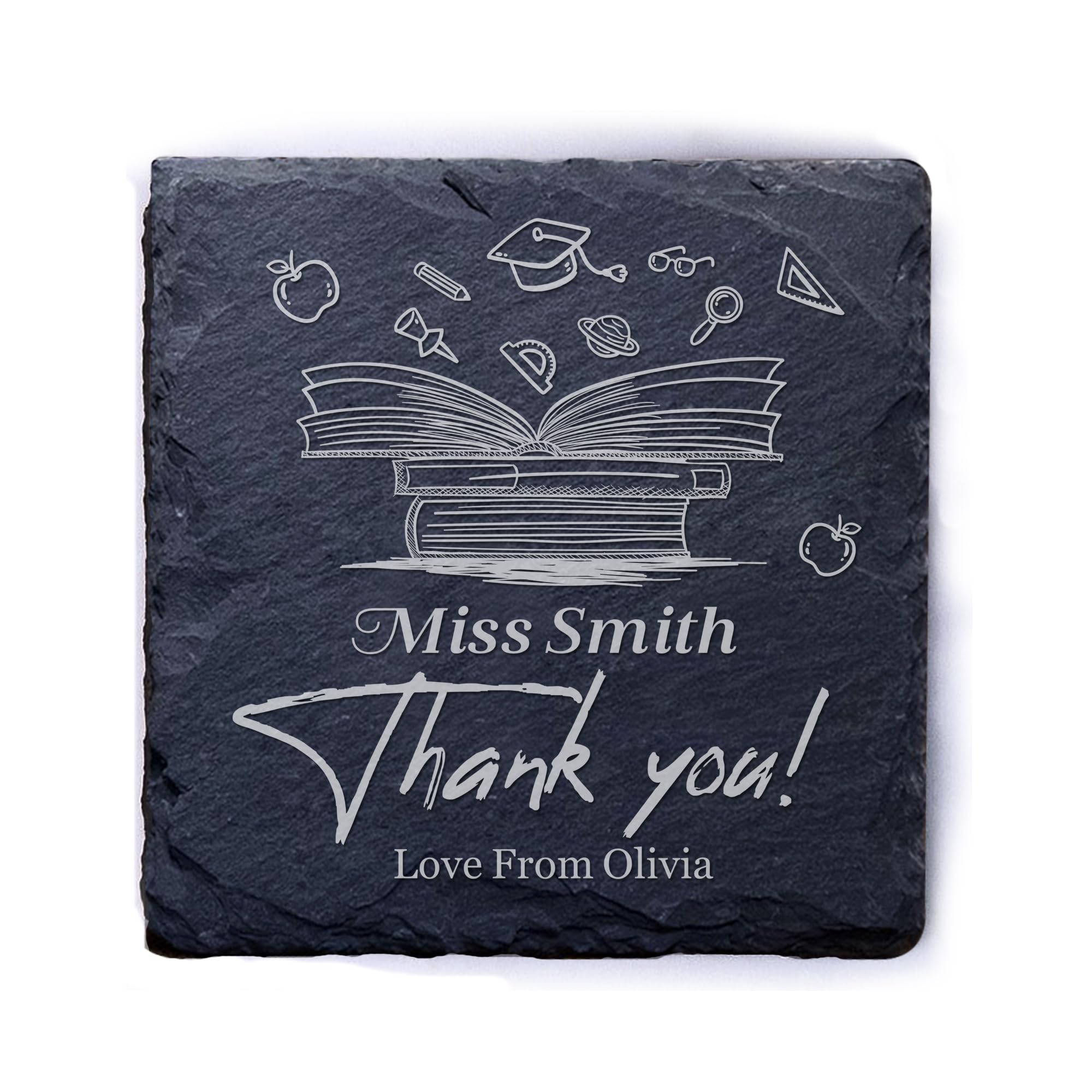 Personalised Thank You Teacher Gift, Custom Slate Coasters, Thank You Coaster Best Teacher Gifts for Women Men Teaching Assistant End of Term Gifts(Design 3)