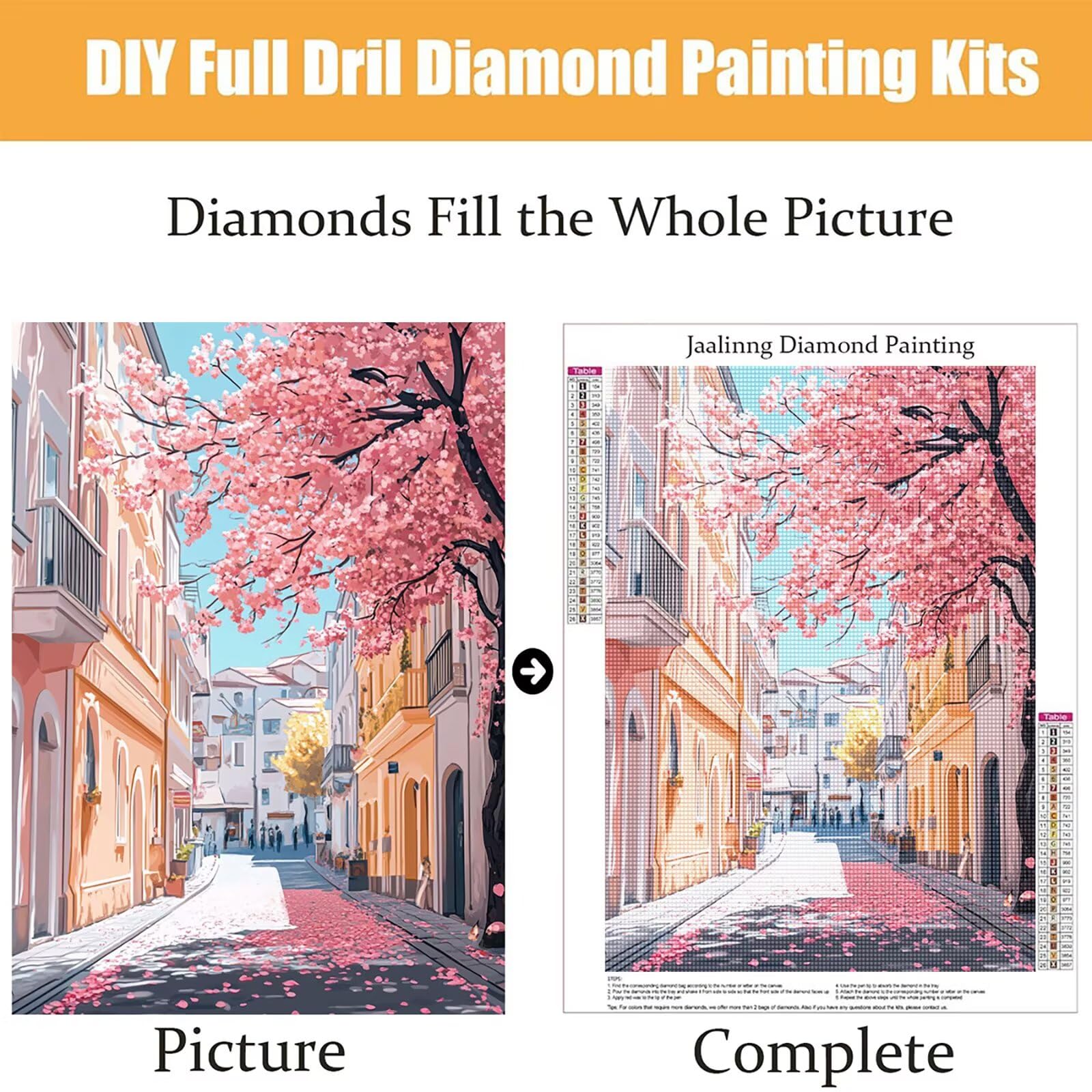 Diamond Painting Kit Completo, Diamond Painting Piccola Città, 5D Pittura Diamante Kit Manualidades Adultos DIY Diamantini Crystal Art Disegni Ricamo a Punto Croce Artigianale, 60x90cm Città j0-903