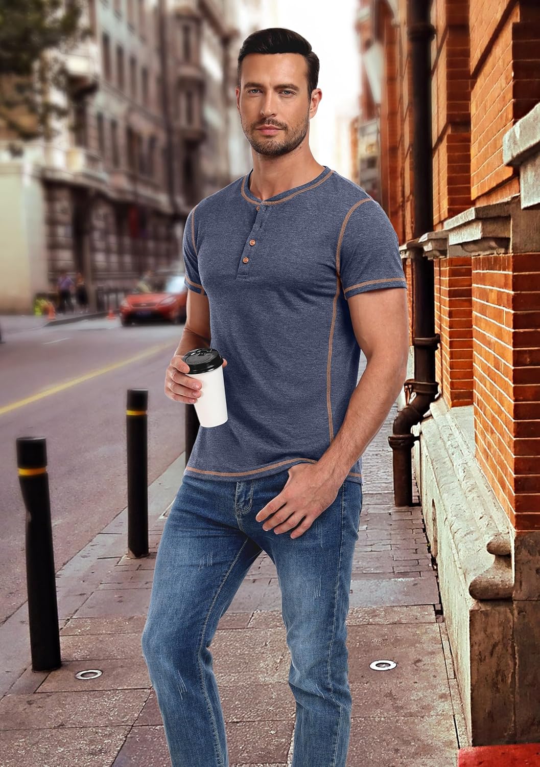 PEGENO Men's Henley Shirts Short Sleeve Casual Cotton T-Shirts Summer Button T Shirts - Image 5