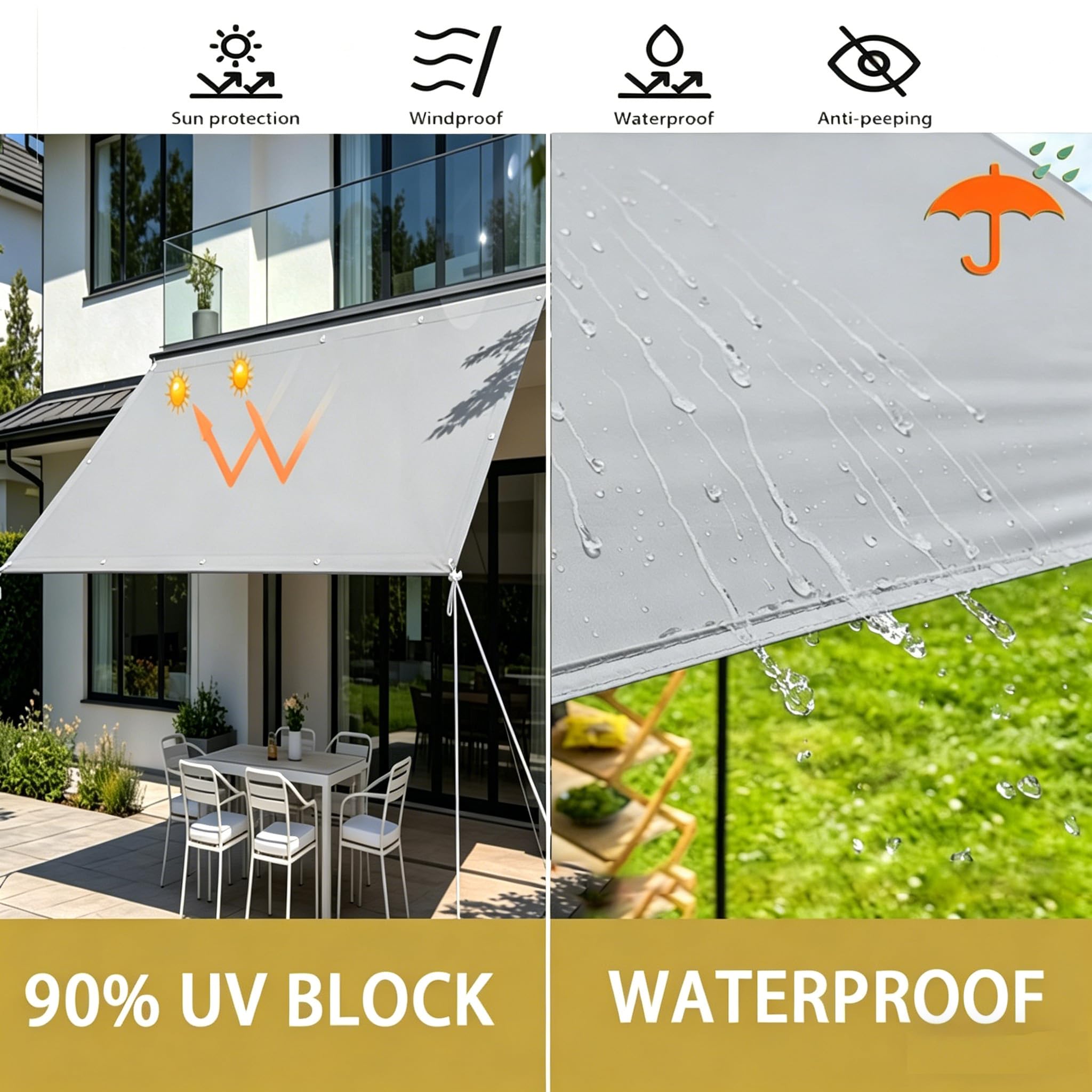 Voile d'ombrage Toile Rectangulaire 2.8x3.5m Gris Clair Imperméable Toile Ombrage Exterieur,UV Protection à 90%, pour Patio Terrasse Extérieur