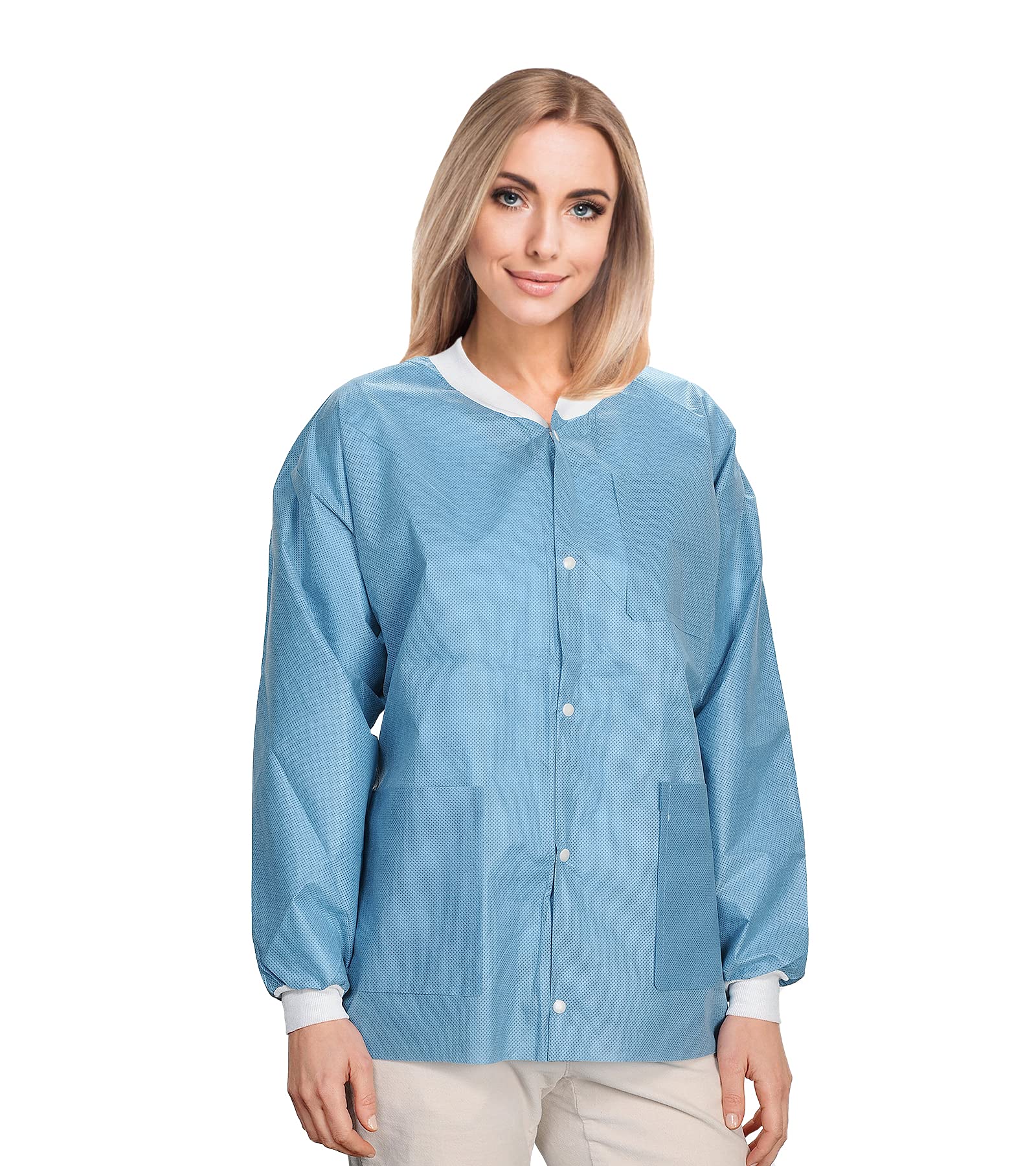 EZGOODZ Disposable Lab Jacket. SMS Disposable Lab Jackets with Pockets. 50 GSM Disposable Jackets Dental with Knit Cuffs