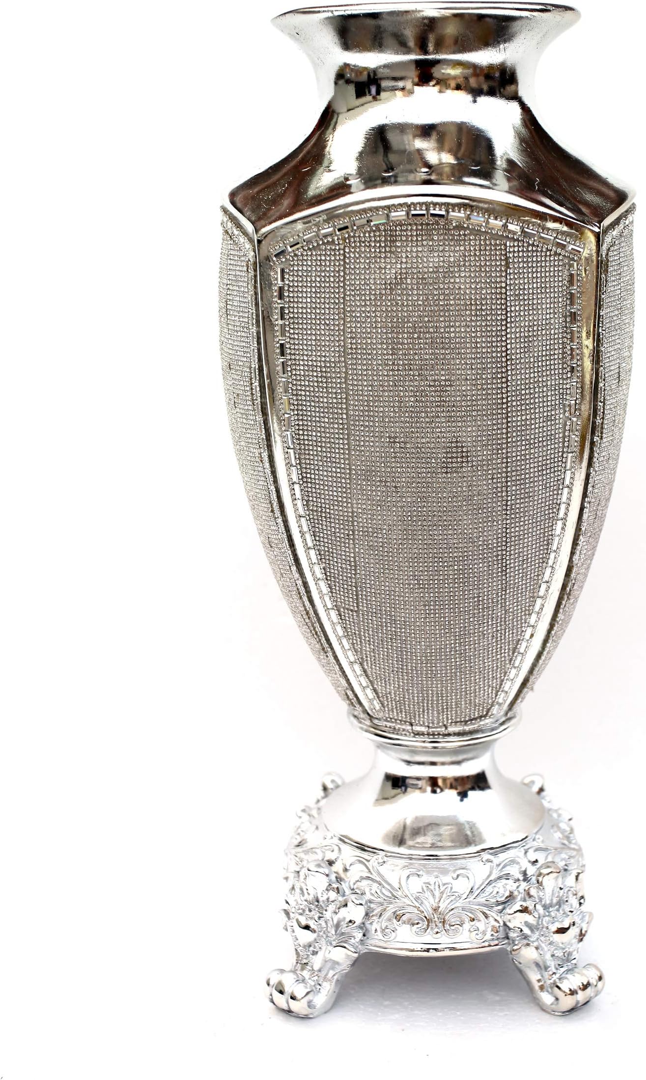 YS9239LP Ambrose Chrome Plated Crystal Embellished Ceramic Vase, 17 x 7 x 7 in.