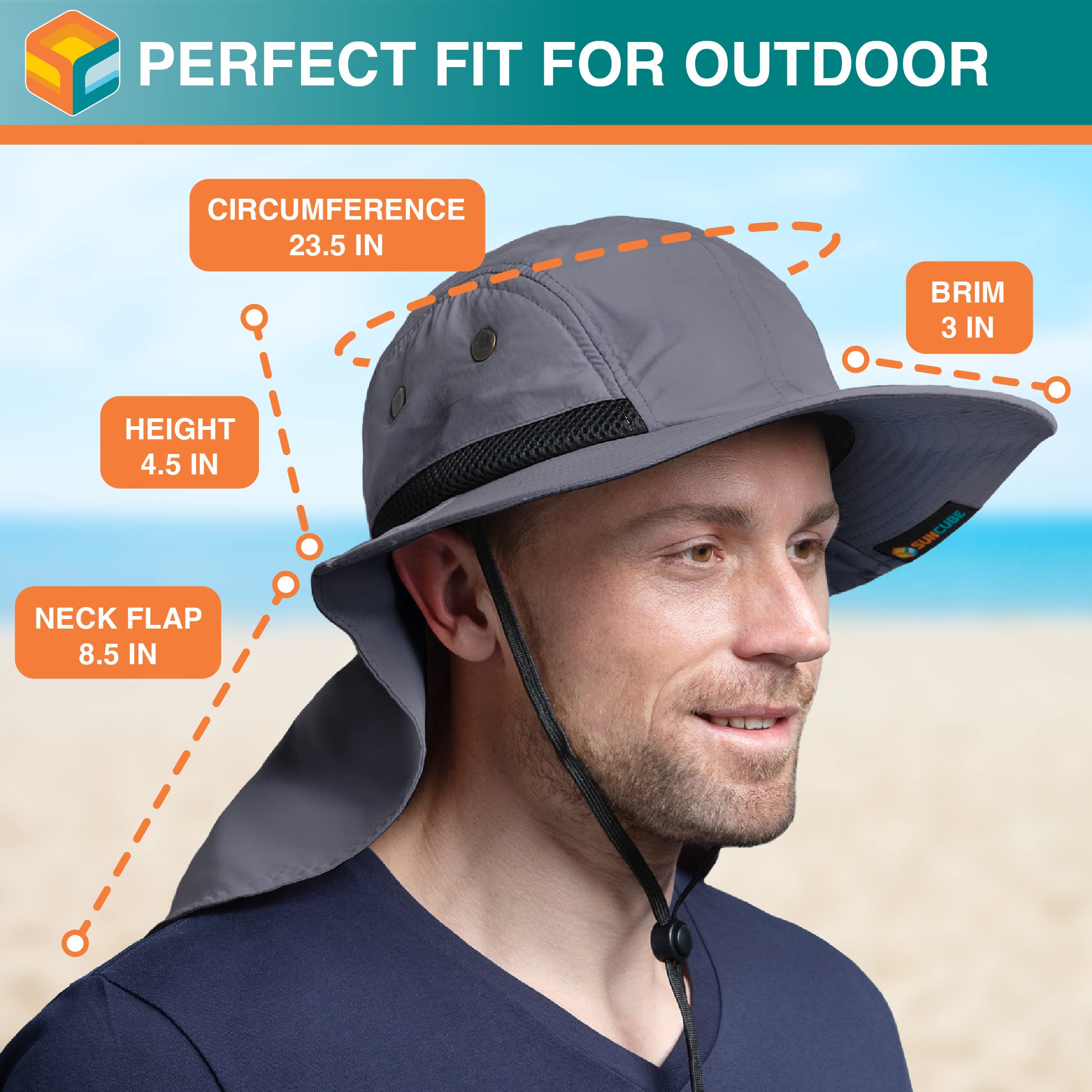 帽子 SEE SEE SUN CAP Sun Cube Fishing Sun Hat for Men with Neck Cover Flap, Wide