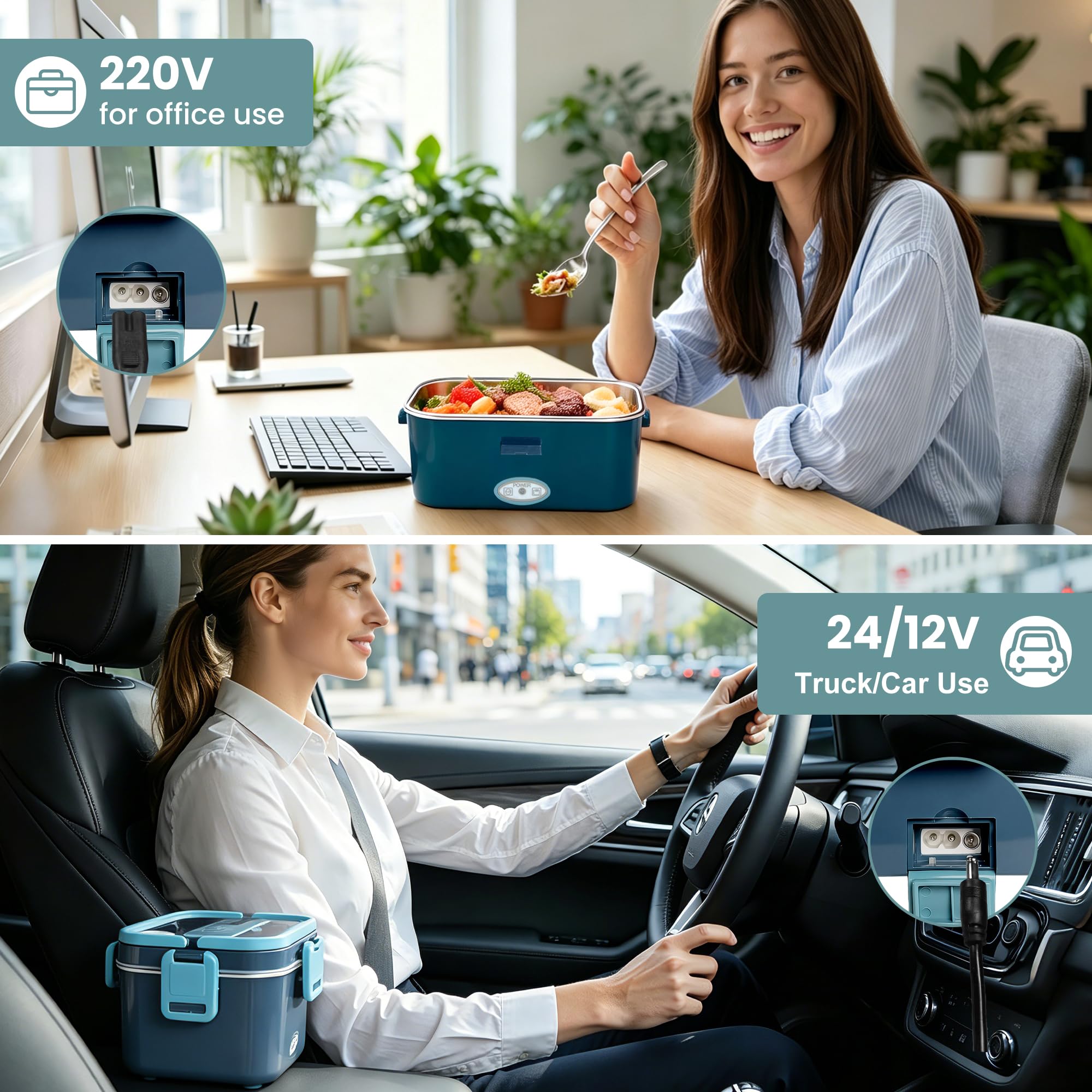 Anykuu Scaldavivande Elettrico Portatile1.8L 100W Porta Pranzo Termico 12V/24V/220V Porta Pranzo Riscaldabile Portatile con Borsa per Auto Camion e Ufficio Viaggio e Lavoro