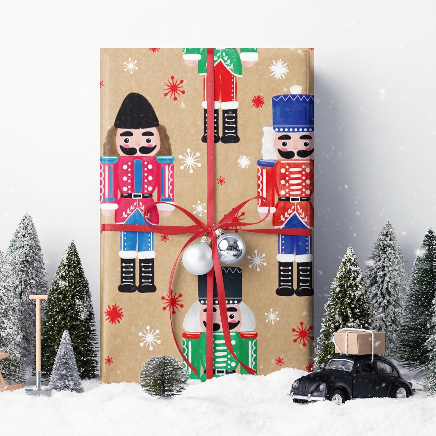 WRAPAHOLIC Christmas Kraft Wrapping Paper Roll - 17 Inch x 16.4 Feet Kraft Paper Roll, with the Nutcracker Pattern, for Christmas, Holiday, Party Celebration (Pack of 2)