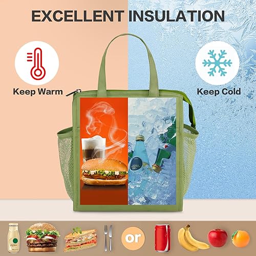 Miniatura 5 de Fmeida Bolsa de almuerzo aislada para mujer, bolsa de almuerzo a prueba de fugas, bolsa térmica para adultos con bolsillos laterales grandes, bolsa