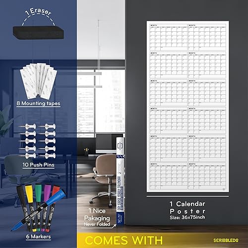 Miniatura 2 de Calendario de pared grande  36 x 75 pulgadas  Planificador de pared reutilizable de borrado en seco  Póster laminado gigante  Organizador de