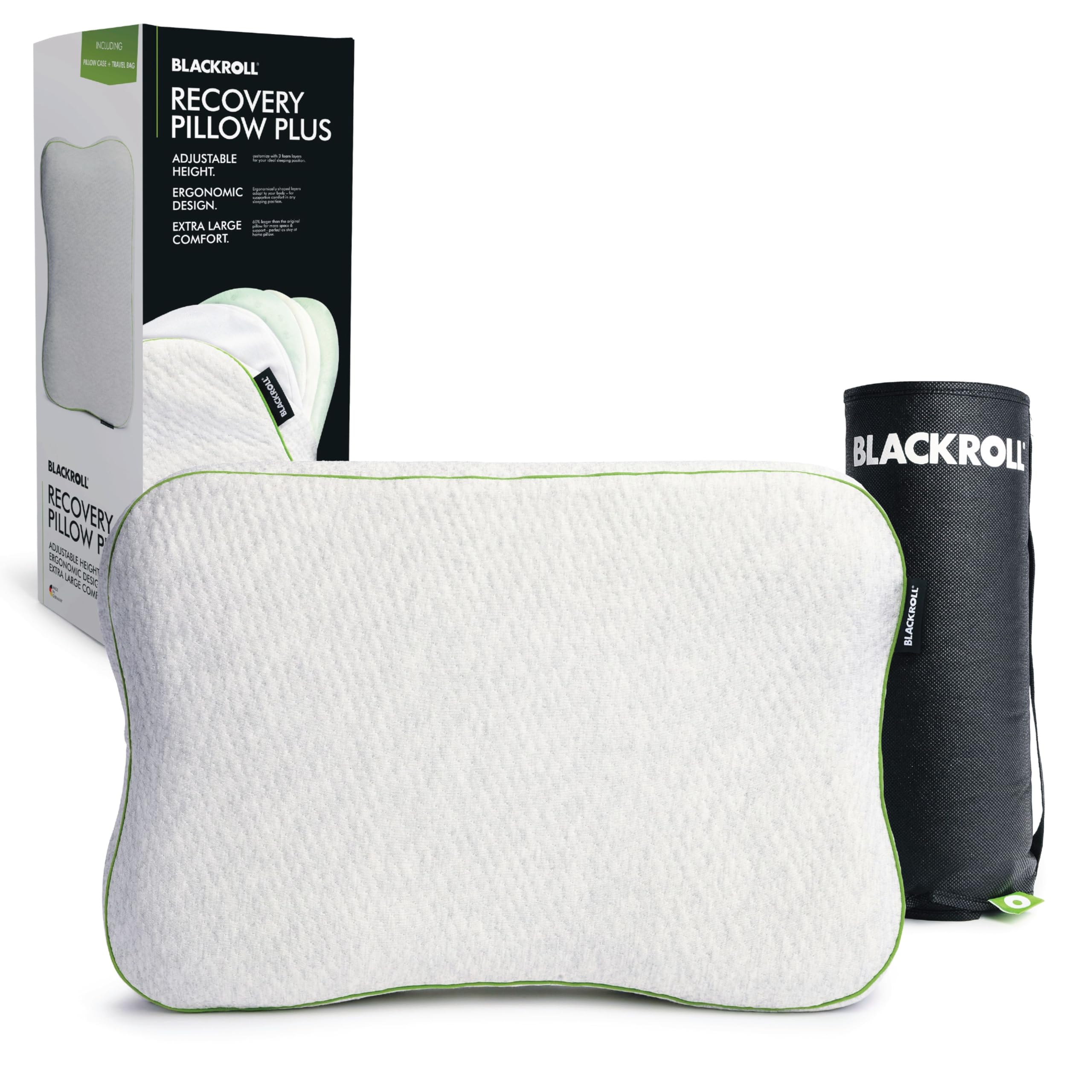 Blackroll® Recovery Pillow Plus (23,6x15,7 pouces) – Coussin cervical ergonomique réglable en hauteur (2,4–5,1 pouces) en mousse à mémoire de forme, pour dormeur sur le côté, sur le dos et sur le