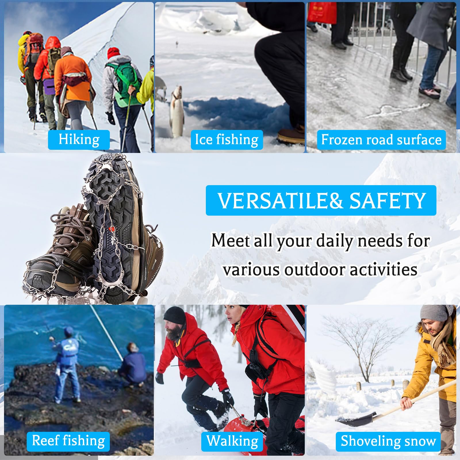 Crampons Antidérapants Neige Glace - Pointes Acier Universelles Taille 34-45