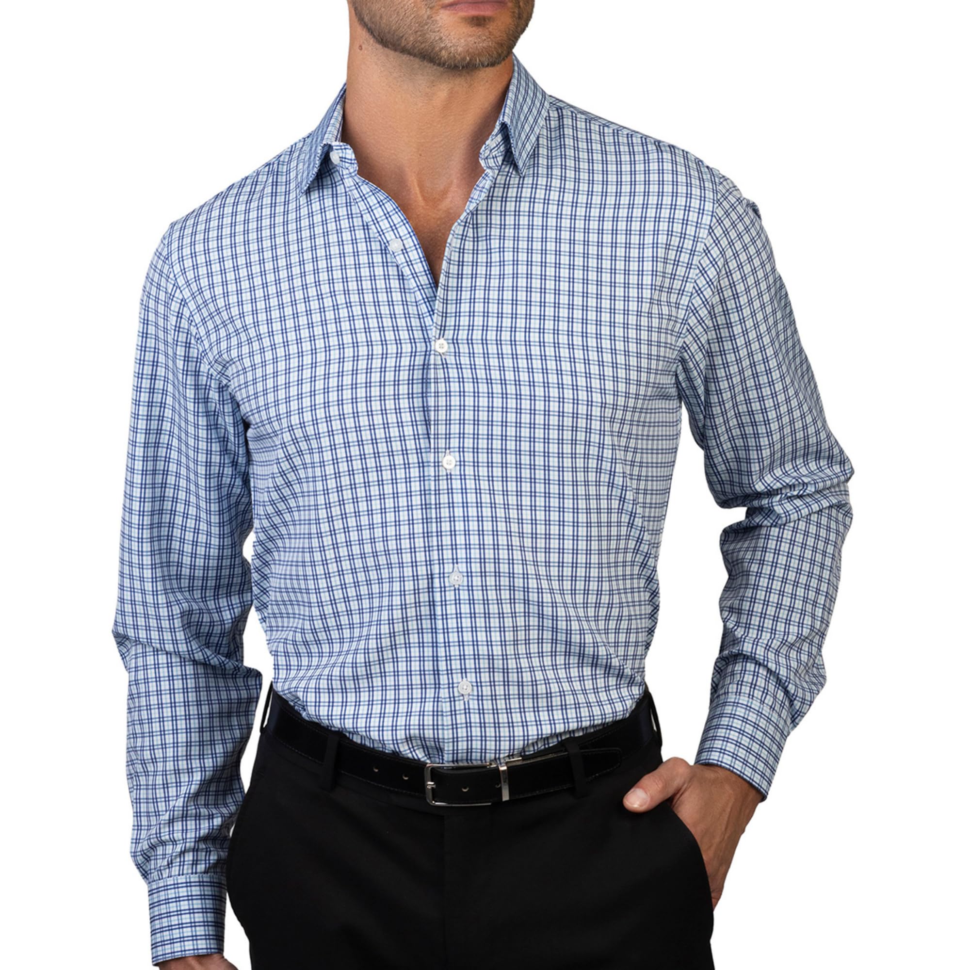Slim Fit Long Sleeve Shirts for Men Dress Shirt Wrinkle Free 4-Way Stretch Polyester Cooling Technology