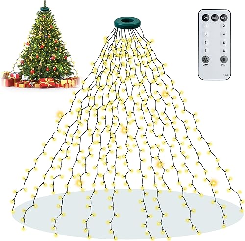Luces de árbol de Navidad  Luces de Navidad para interiores 399 LED de 6.5 pies x 16 gotas de luces de Navidad al aire libre con 8 modelos, función
