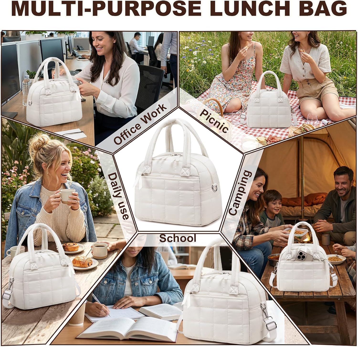 LEDAOU Lunch Box for Women Lunch bag Quilted Puffer Lunch Box with Adjustable Strap Insulated Reusable LunchBox for Work School Picnic Travel - Image 6