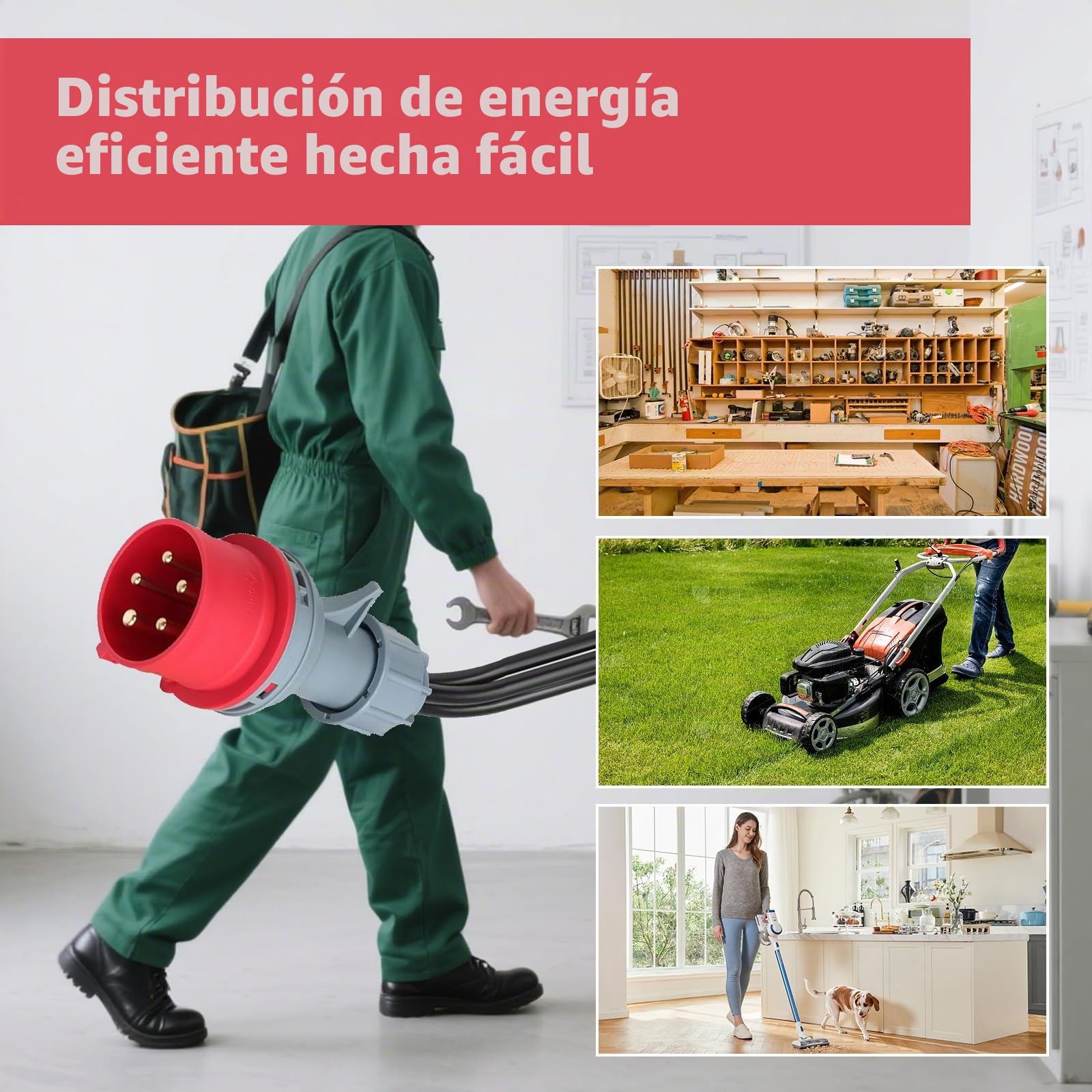 Adaptador CEE, Adaptador Enchufe 16a 400V schuko, 3 x 230 V acoplador, cable enchufe IP44 para camping, con tapa abatible y enchufe de protección de contacto, para conversión de Carga de caravanas